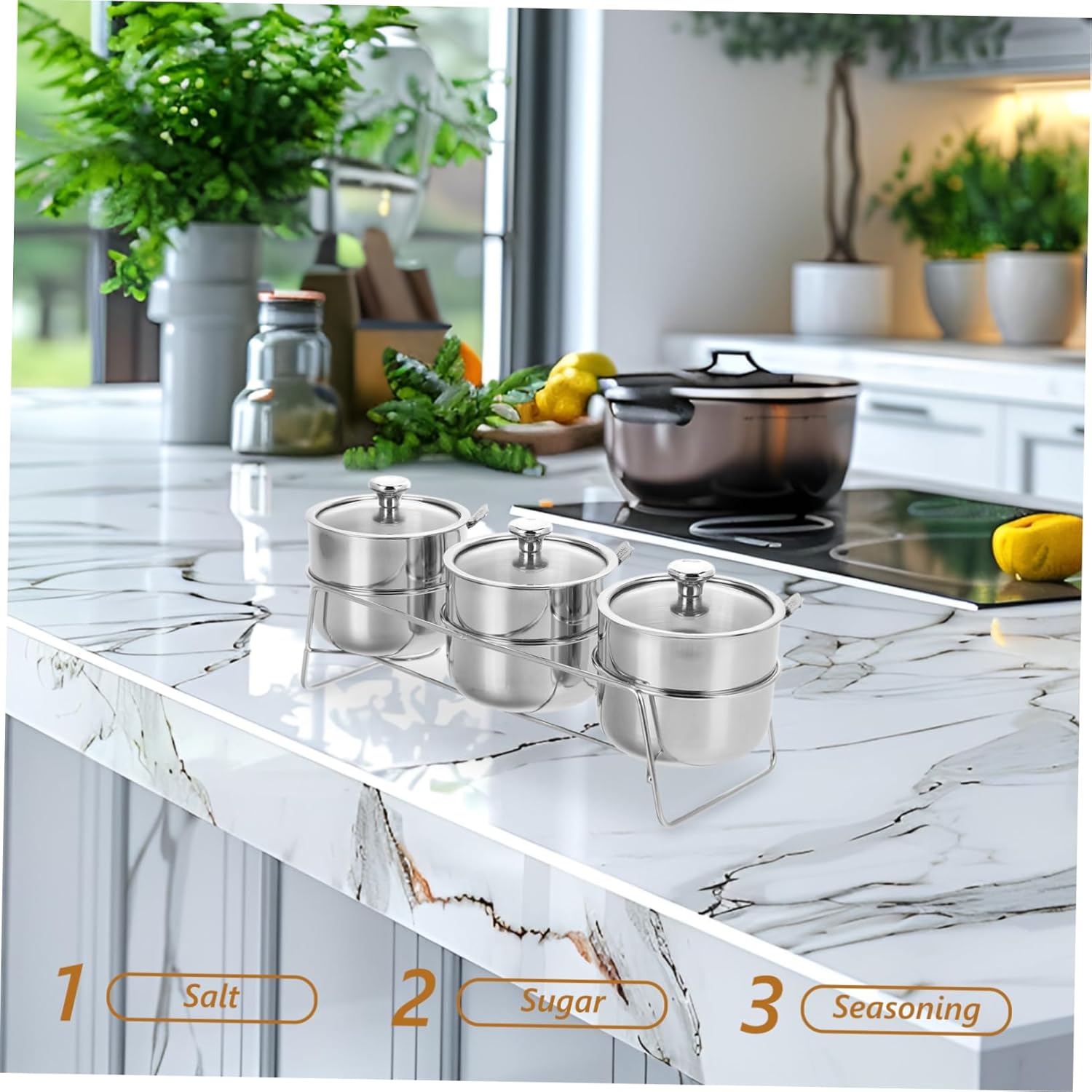 1set Stainless Steel Spice Jar with Sealing Lid Condiment Containers for Salt Sugar and Seasoning Storage Aesthetic Kitchen Organization Design