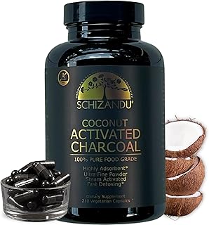Schizandu Activated Coconut Charcoal Capsules- Supports Health - Vegan, Organic, Non-GMO, No Additives - X-Large Bottle 210 Count