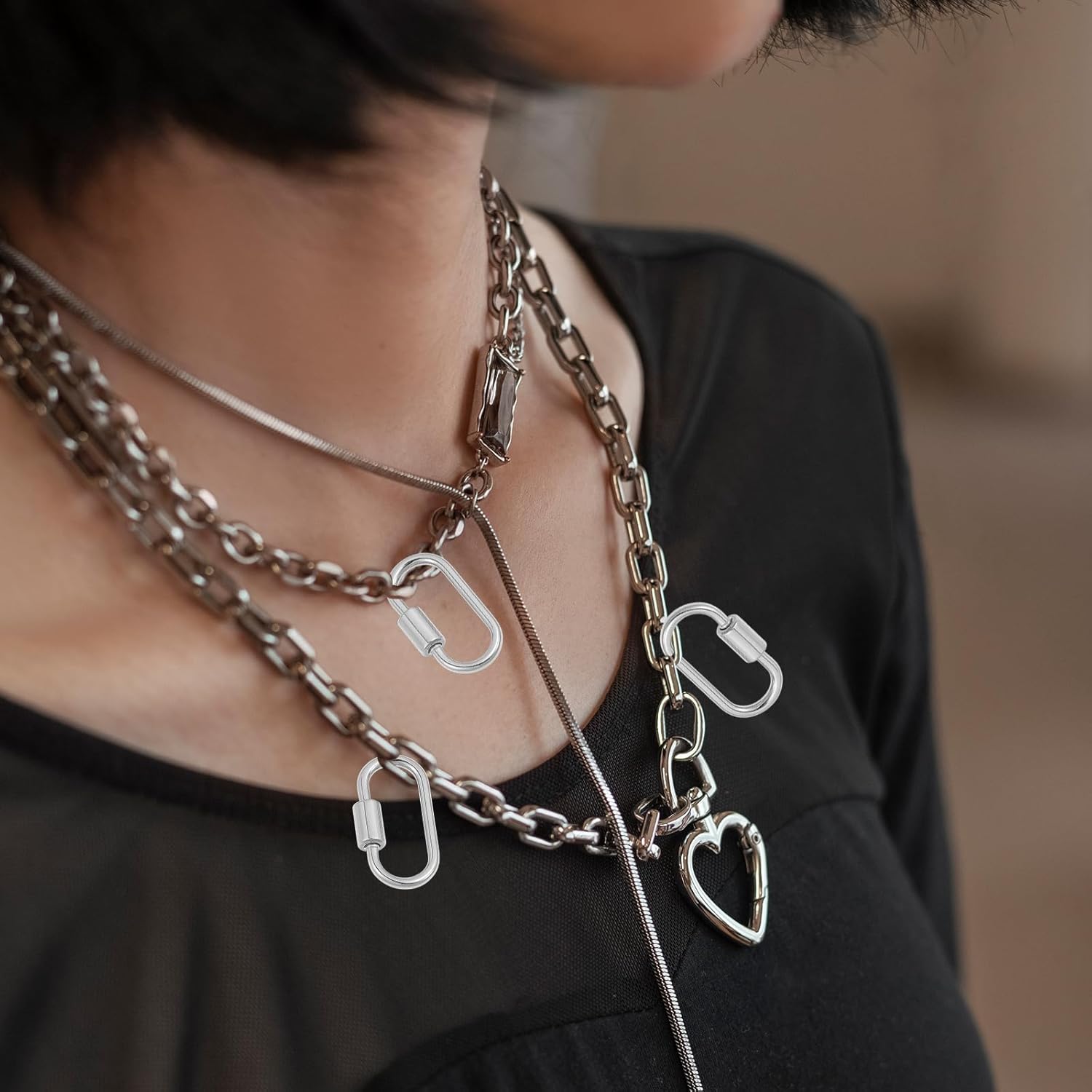 10pcs Screw Carabiner Lock Charms, Small Locking Carabiners, Golden Necklace Lock Clip, Locks Key Carabiner Clasp, Hook, Quick Link for Jewelry Making - Image 8