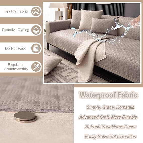 Non-Slip Sofa Slipcovers 1 2 3 4 Seater Polyester Waterproof Couch/Sofa Covers For L/U Shaped Corner Sofas Leather/Wooden/Fabric Sofa Cushion Blanket For Rebel Cat Balcony(Pillowcase:30X50cm,Beige)