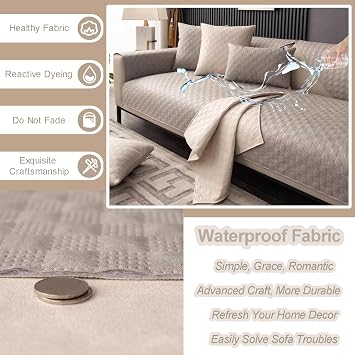 Non-Slip Sofa Slipcovers 1 2 3 4 Seater Polyester Waterproof Couch/Sofa Covers For L/U Shaped Corner Sofas Leather/Wooden/Fabric Sofa Cushion Blanket For Rebel Cat Balcony(Pillowcase:30X50cm,Beige)