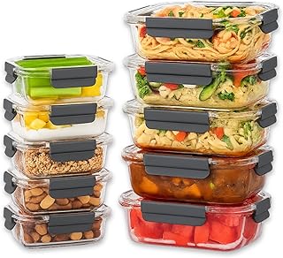 Straame Glass Meal Prep Containers with Airtight Lids – 10-Pack (5×1050m...
