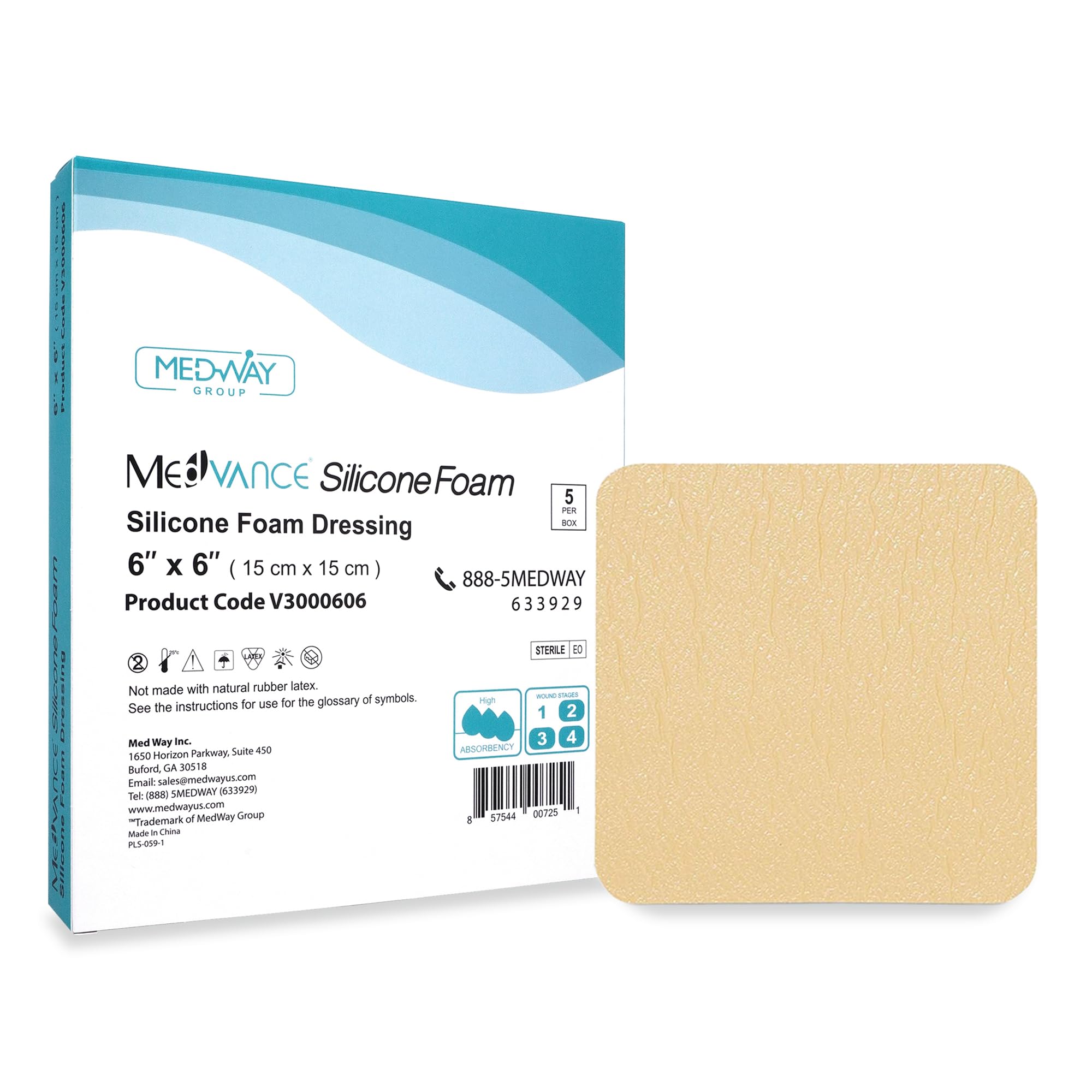 MedVance TM Silicone - Silicone Adhesive Foam Absorbent Dressing, 6"x6", Box of 5 dressings