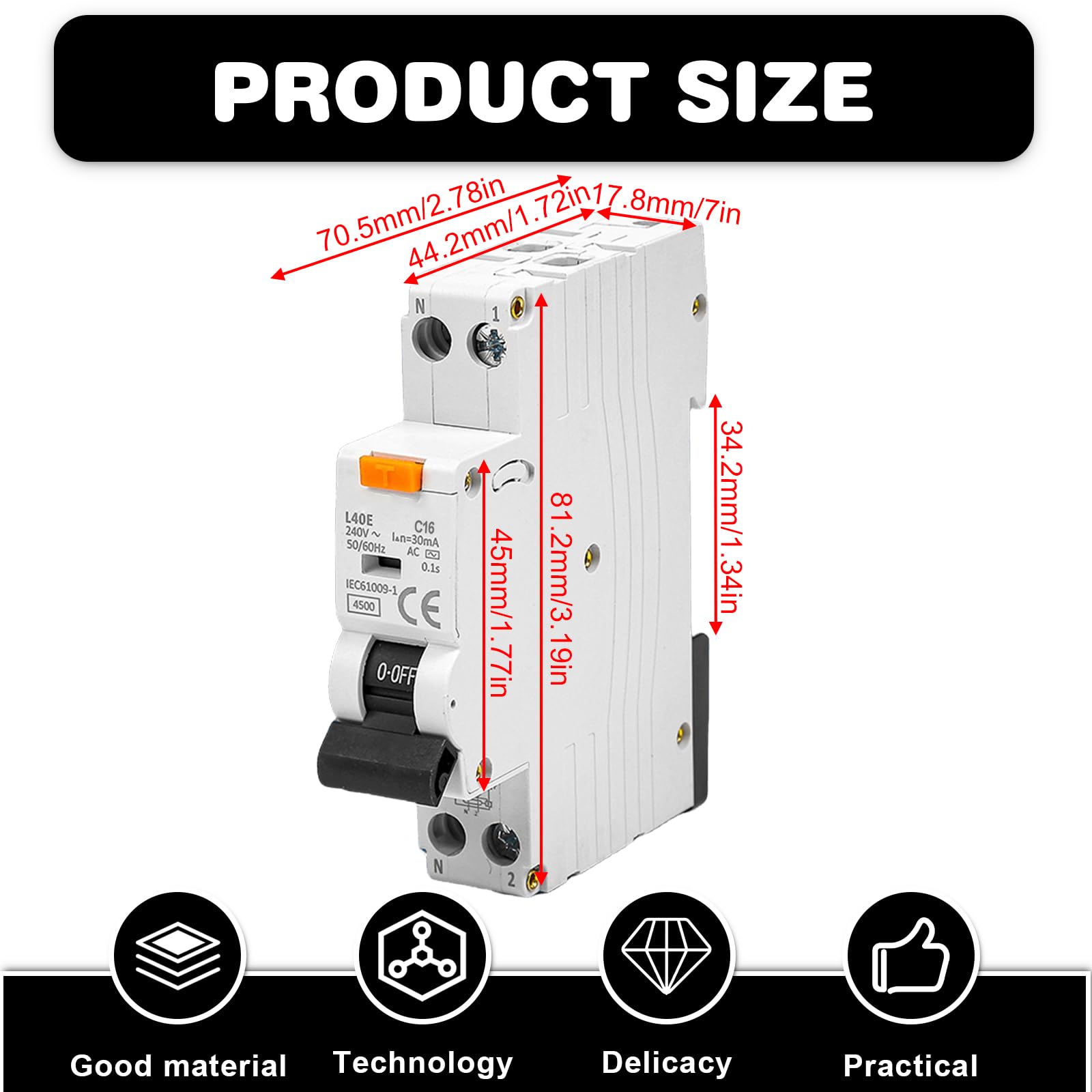 GOMETY Interruptor de protección FI, 230 V 16 A 30mA Interruptor FI, automatización de fusibles 1P+N 6kA Interruptor FI, interruptor de protección contra corriente de falla 16A RCBO Dispositivo de