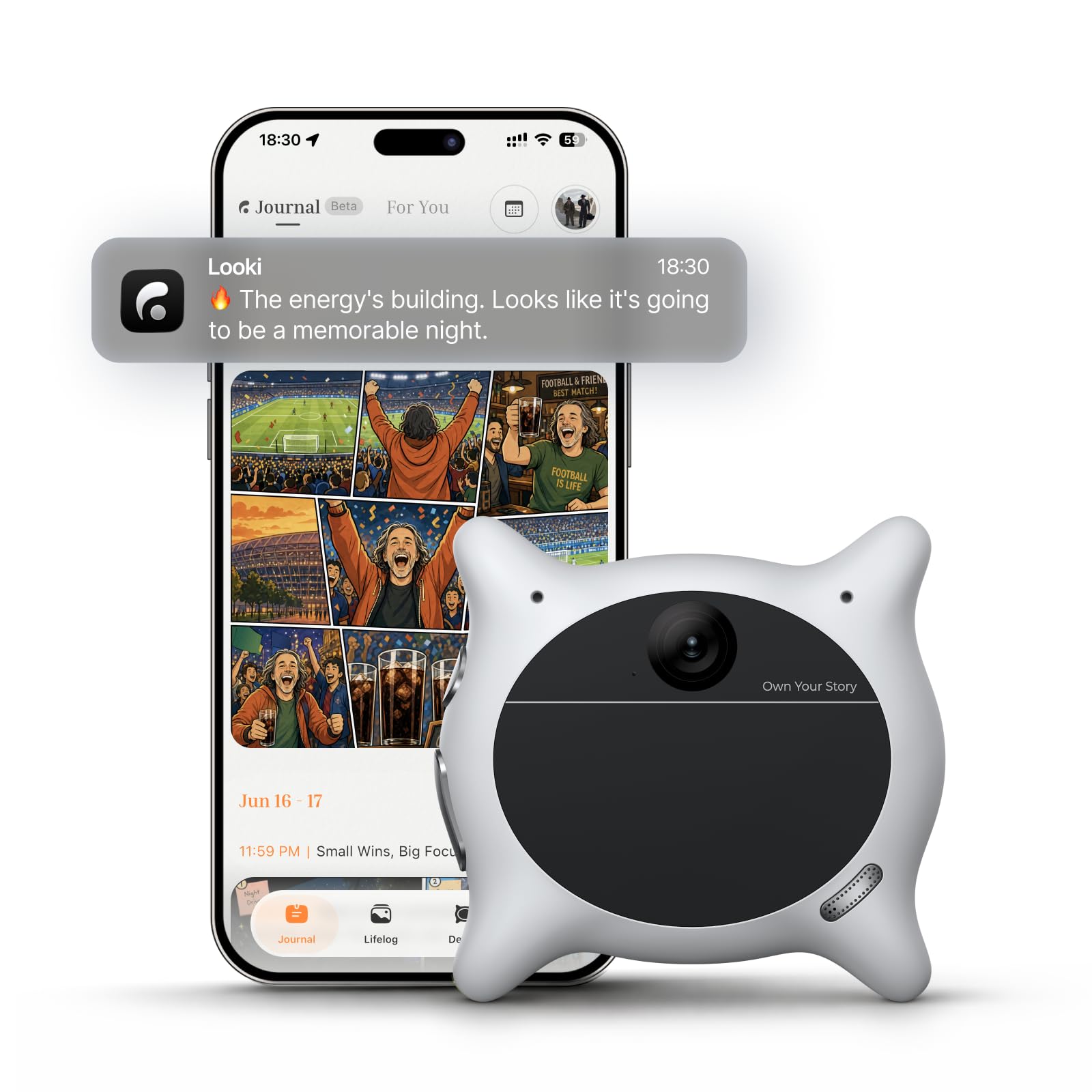 Looki L1 AI Multimodal Wearable for Life, 32 g, dispositivo de registro de vida ligero de acción manos libres con video 1080P, 3 micrófonos, vlogs y cómics de IA, inteligencia proactiva