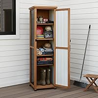 Vista 3 de 62" H Tall Narrow Outdoor Storage Cabinet with Metal Top, Outdoor Shed Storage Unit Waterproof with Adjustable Shelves for Garden, Patio, Living