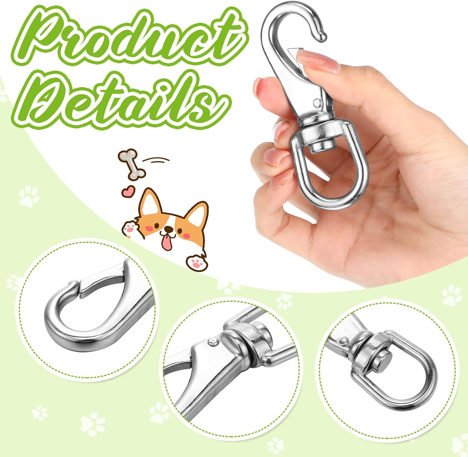 Hicarer 12 Pcs Stainless Steel Swivel Snap Hooks 3.5 Inch Heavy Duty Flag Clips Diving Clip Spring Hooks for Dog leashes Keychains Boat Ropes Bird Feeders Pet Chains - Image 3