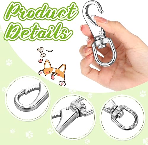 Miniatura 3 de Hicarer 12 ganchos giratorios de acero inoxidable de 3.5 pulgadas, clips de bandera resistentes para buceo, ganchos de resorte para correas de