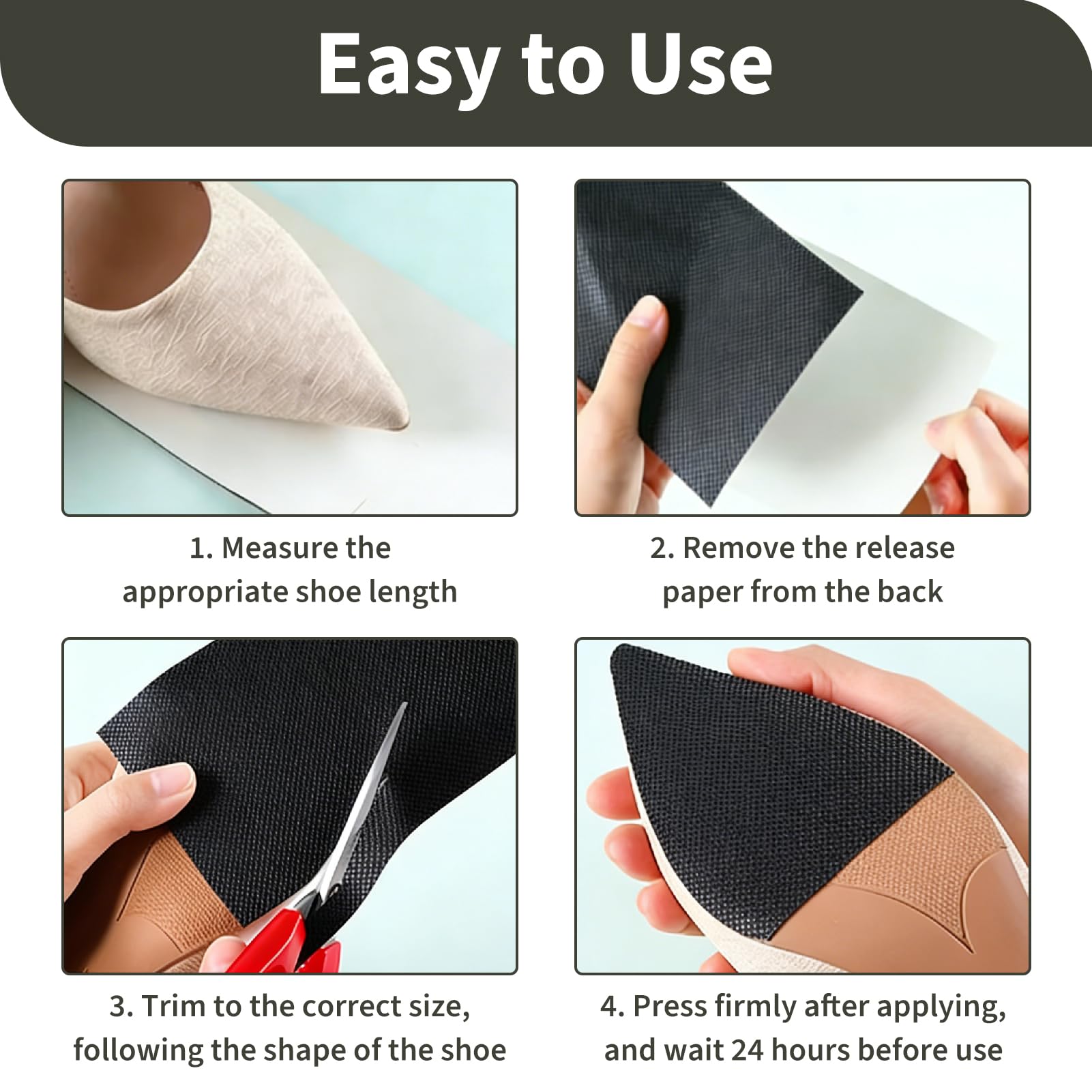 4 Piezas Plantilla Antideslizante para Zapatos, Protectores para Suelas de Zapatos Recortables, Suela Antideslizante Autoadhesiva para Tacones Botas de Cuero Sandalias, Reducción de Ruido Negro — view 4