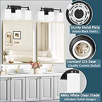 Vista 3 de 3-Light Bathroom Vanity Light Fixtures Over Mirror, Rustproof Vanity Lights for Bathroom, Modern Black Bathroom Lights Wall Mount with Milky White
