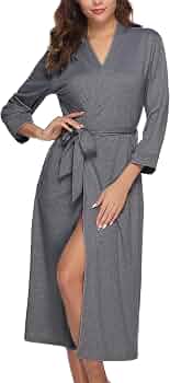 MAGIC ARMOR Peignoir Léger Femme Manches 3/4 - Doux Col V Robe Kimono Longue Avec Poches S-XXL
