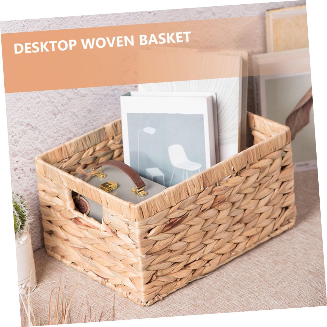 Cabilock Multi-functional Woven Basket Organizer for Home and Office Handcrafted Natural Style Storage Container for Clothes Toys Portable Sundries Bin