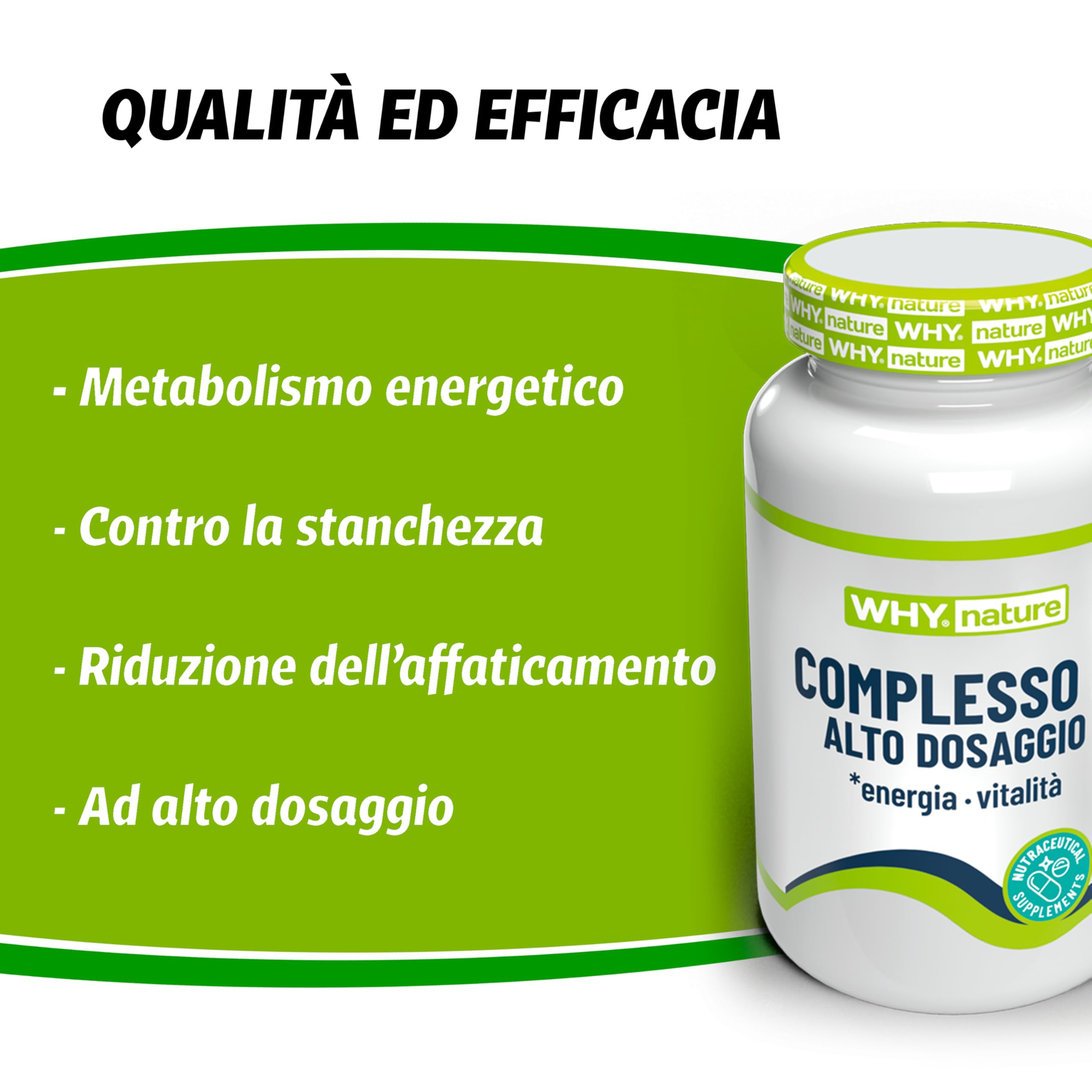 WHY NATURE Complesso B ad Alto Dosaggio - Complesso Vitamina B con Niacina, Vitamina B6, Vitamina B12, Biotina e Colina - Vitamine Gruppo B - 60 cpr