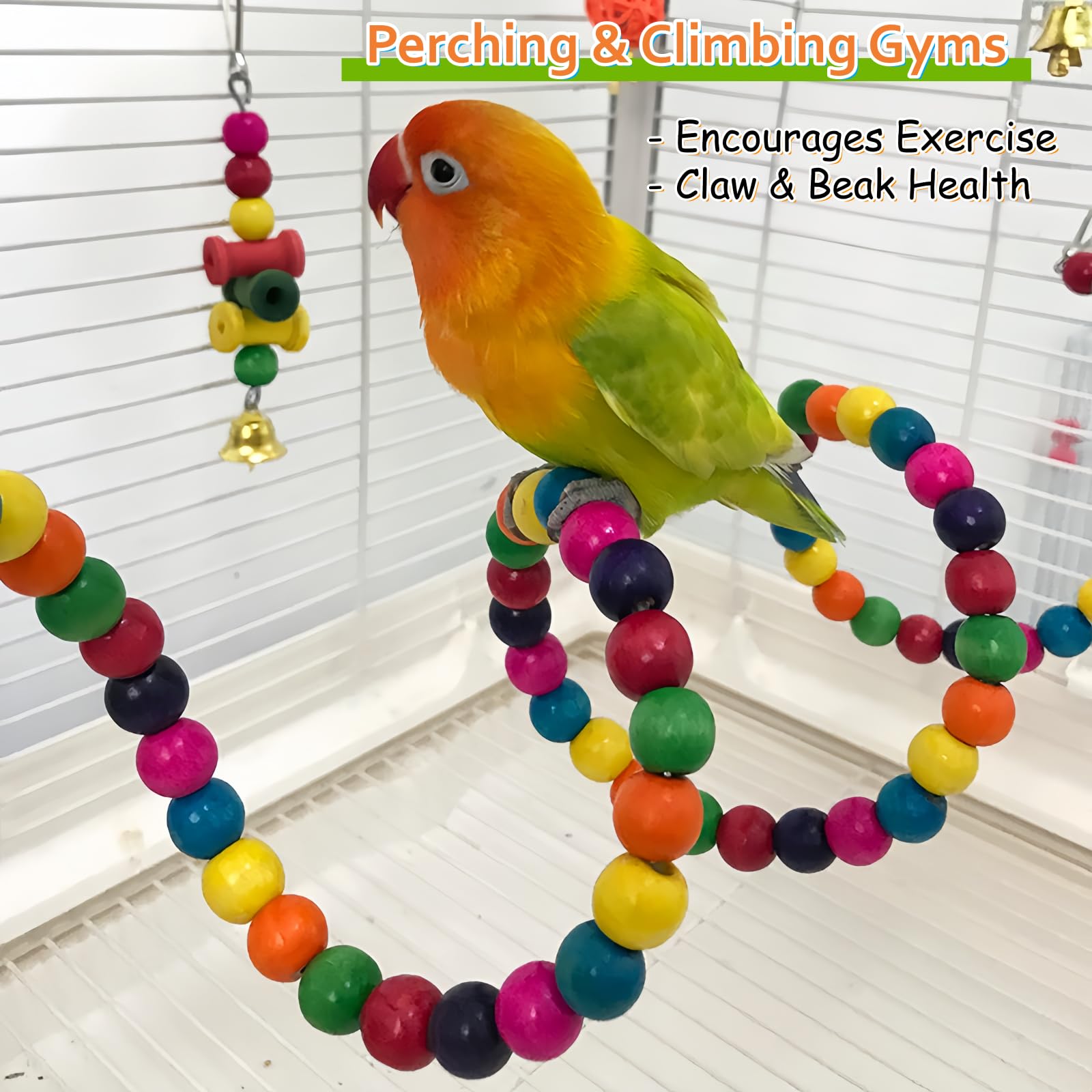 7 Packs Bird Toys for Parakeets, Colorful Parrot Toys with Swings, Bells, Beads, and Perches, Natural Wood Bird Cage Toys for Cockatiels, Lovebirds, Budgies, Conures, and Small Birds - image 2