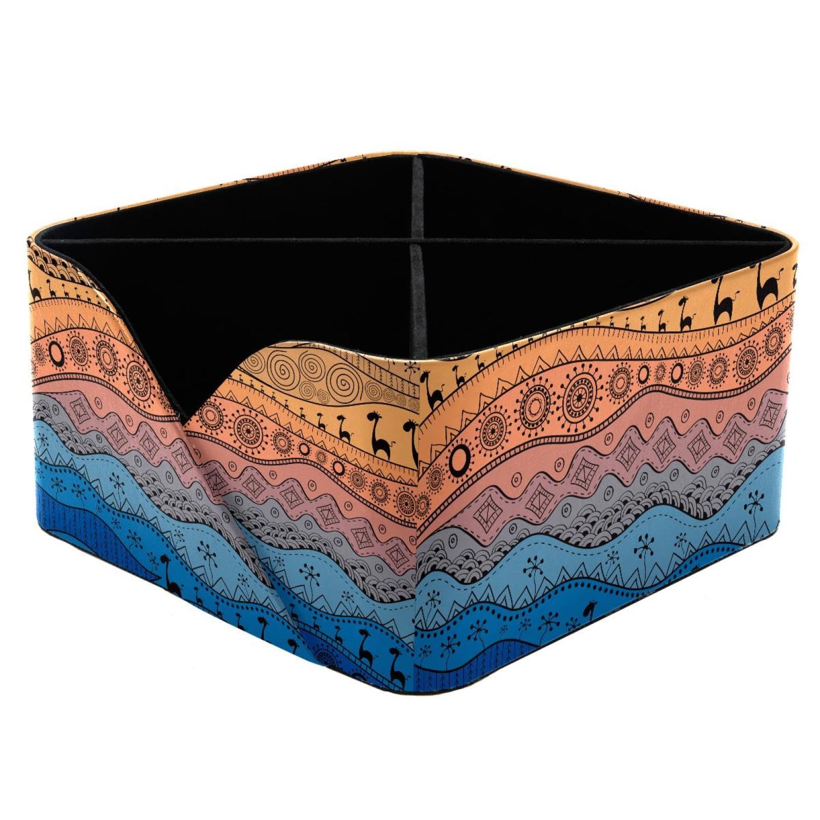 KengjuTesu African Ethno Tribal Flowers Circle Pattern Desktop Organizer Pen Holder, Rectangular Pencil Cup for Office, Study and Makeup Stations