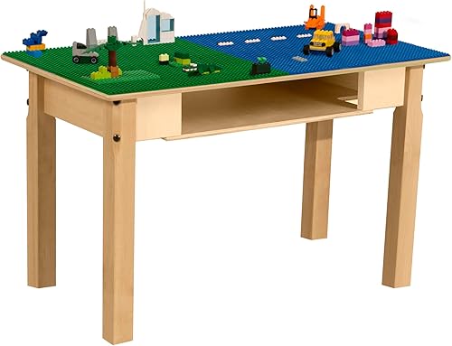 Miniatura 11 de Contender Time-2-Play - Mesa de juego rectangular de 30.75 pulgadas de ancho, bloques de Lego azul y verde, compatible con patas de madera de 22