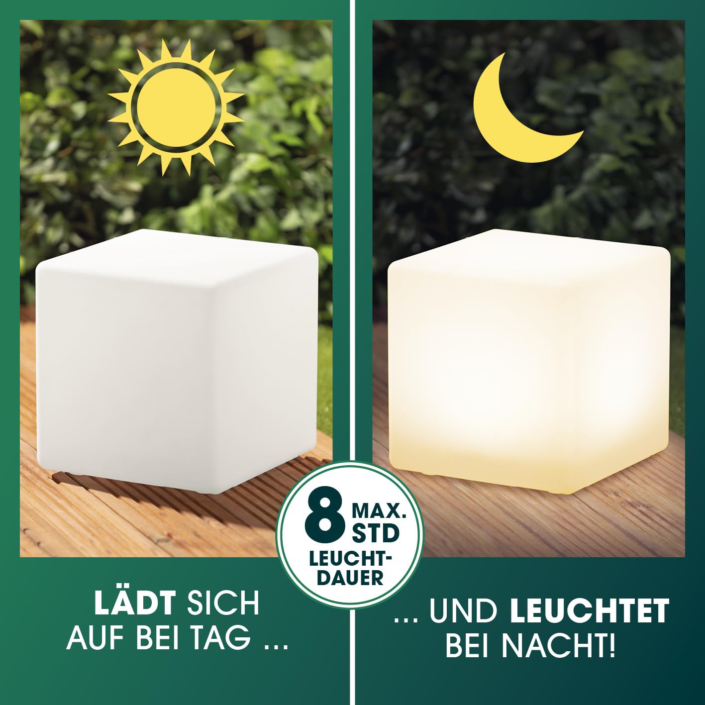 EASYmaxx LED Solarleuchte mit Fernbedienung | kaltweiße Leuchten mit Solarbetrieb & Farbwechsel | dimmbare Helligkeitsstufen, 12 Farben, 5 Leuchtmodi | inklusive Erdspieß & Dämmungssensor | Würfelform