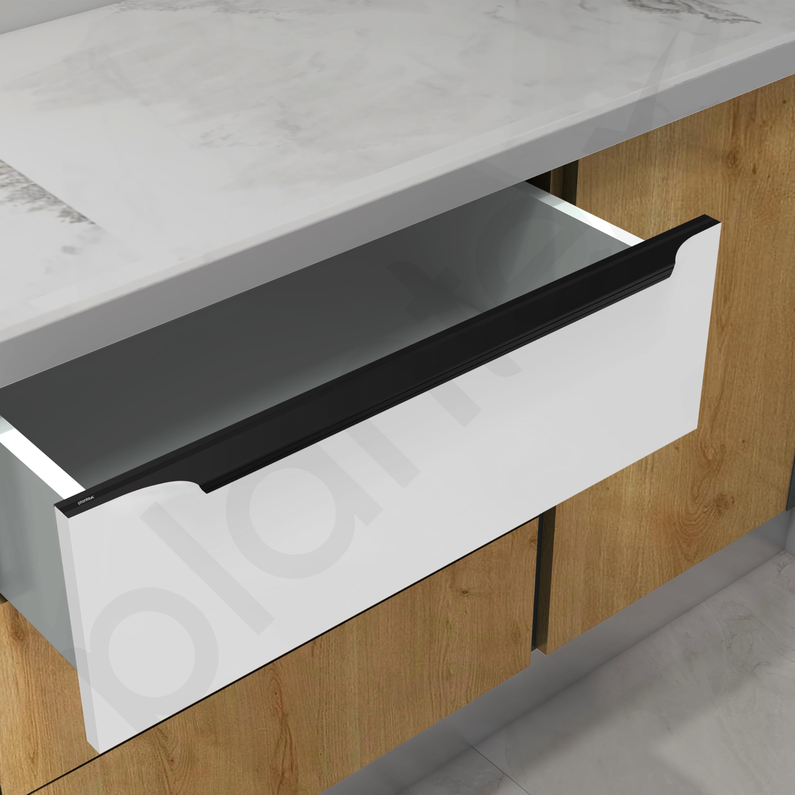 Plantex Profile Handles - Black Kitchen Drawer Pulls -6 Plantex Profile Handles - Black Kitchen Drawer Pulls -6