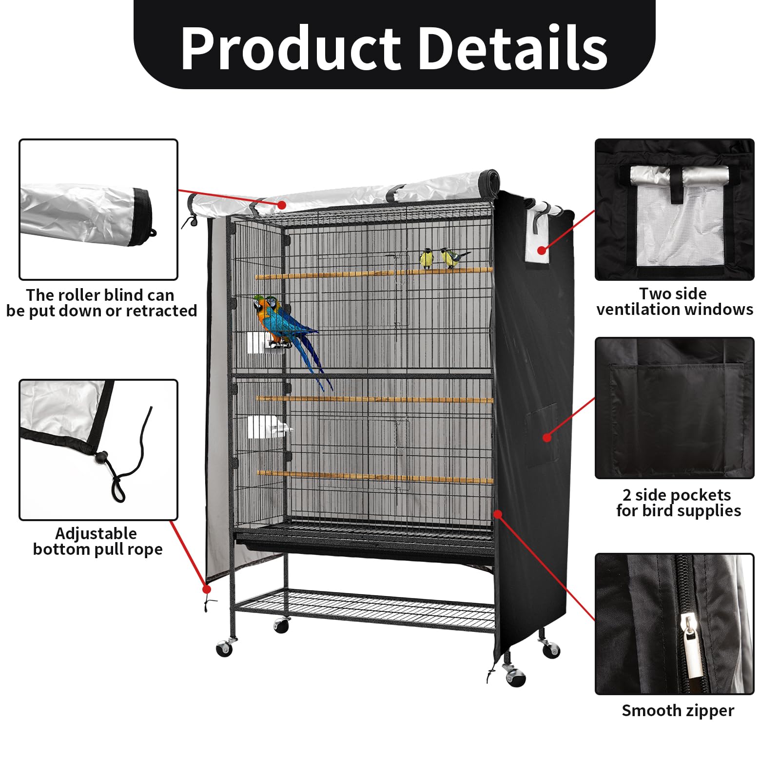 Housse Imperméable pour Cage à Oiseaux de Nuit - Grande Taille pour Perroquets, Vison, Totoro, Perruche - 97 x 59 x 130 cm