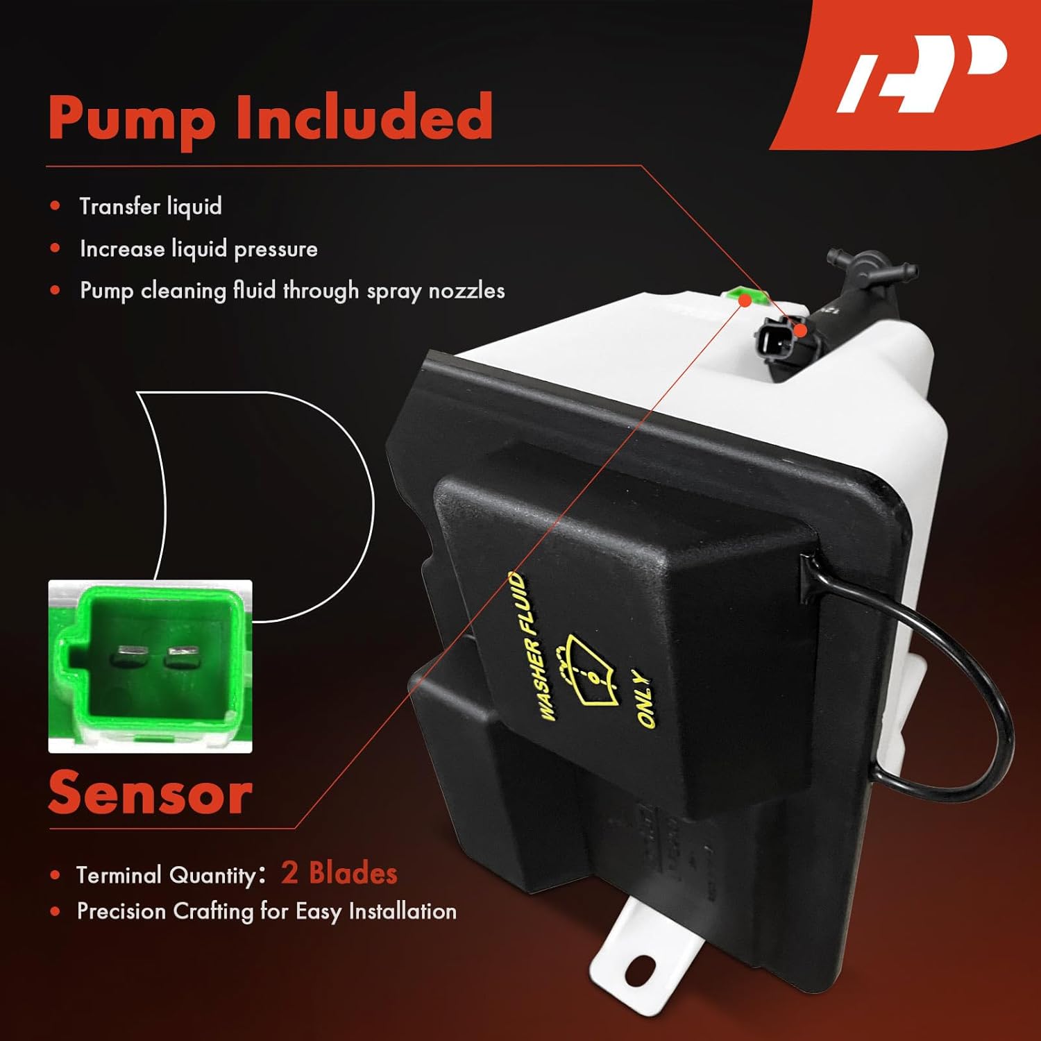 A-Premium Windshield Washer Reservoir Compatible with Select Ford & Lincoln Models - Expedition 2004-2006, Navigator 2005-2006, with (Washer Pump/Tank/Hose/Cap/2-Pin Fluid Level Sensor)