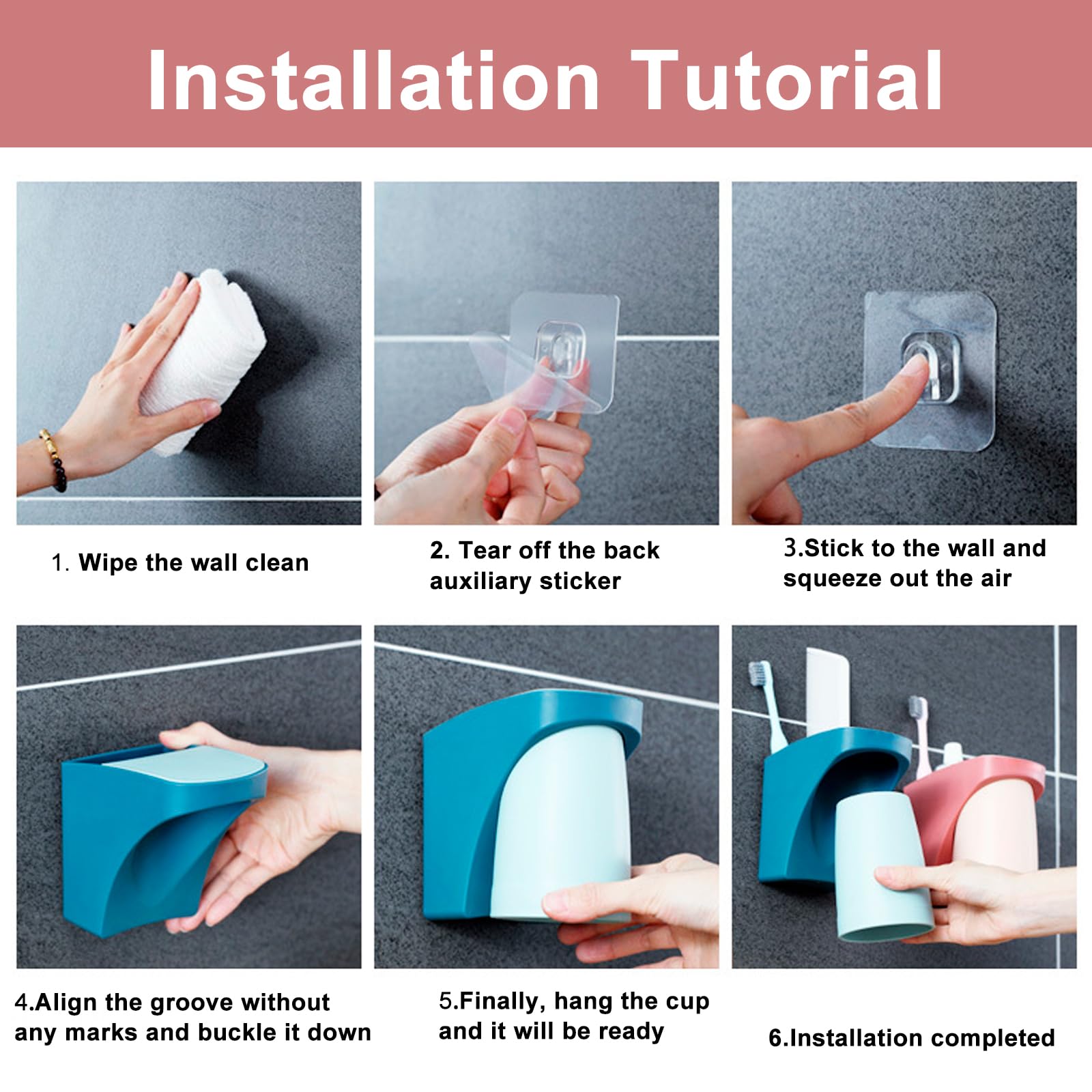 Portaspazzolino Da Parete Senza Foratura - 2 Pezzi Con Supporto Magnetico Per Spazzolini Elettrici (Blu E Rosso) - Foto 3