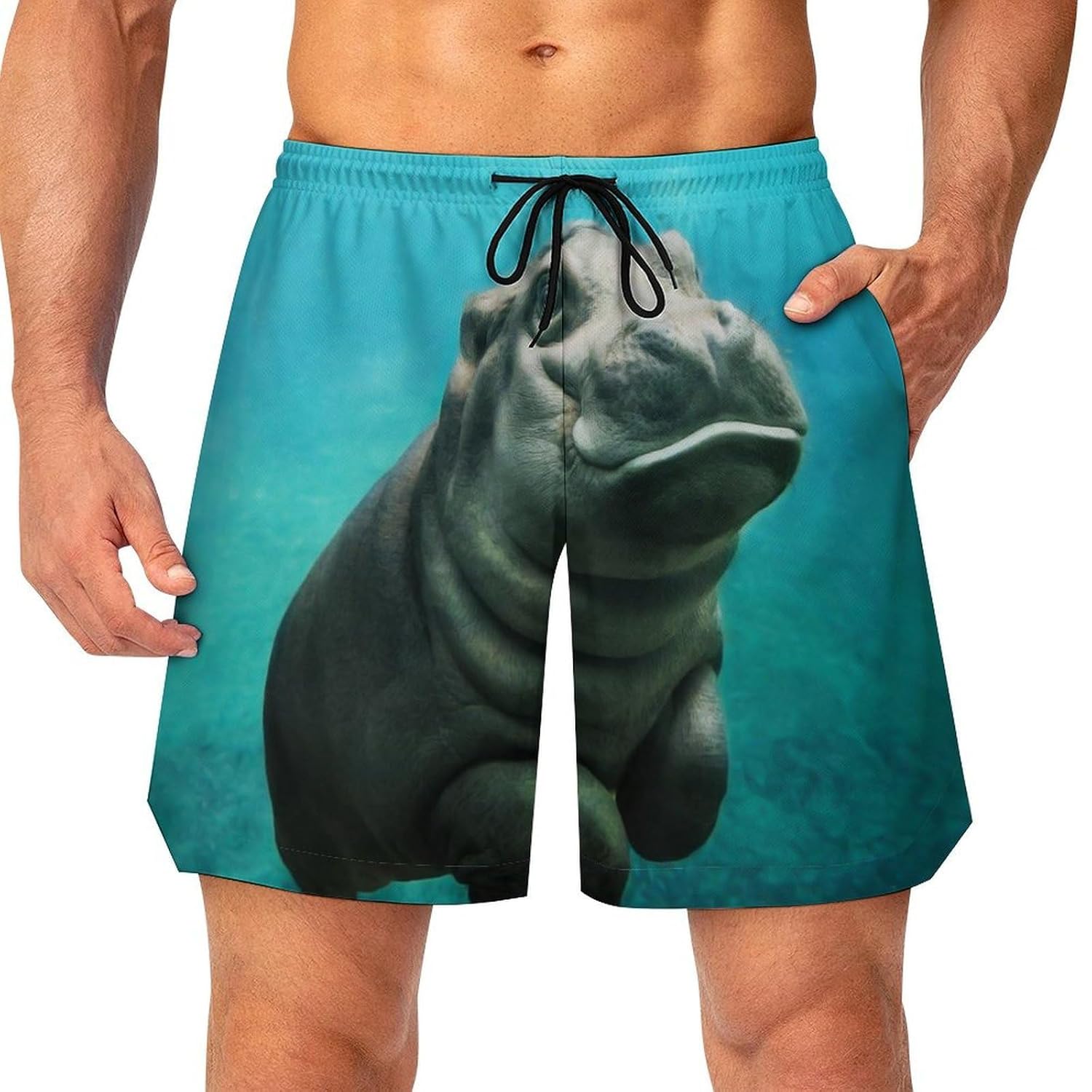 Funny Hippo Mens Athletic Shorts with Pockets Gym Workout Basketball Activewear