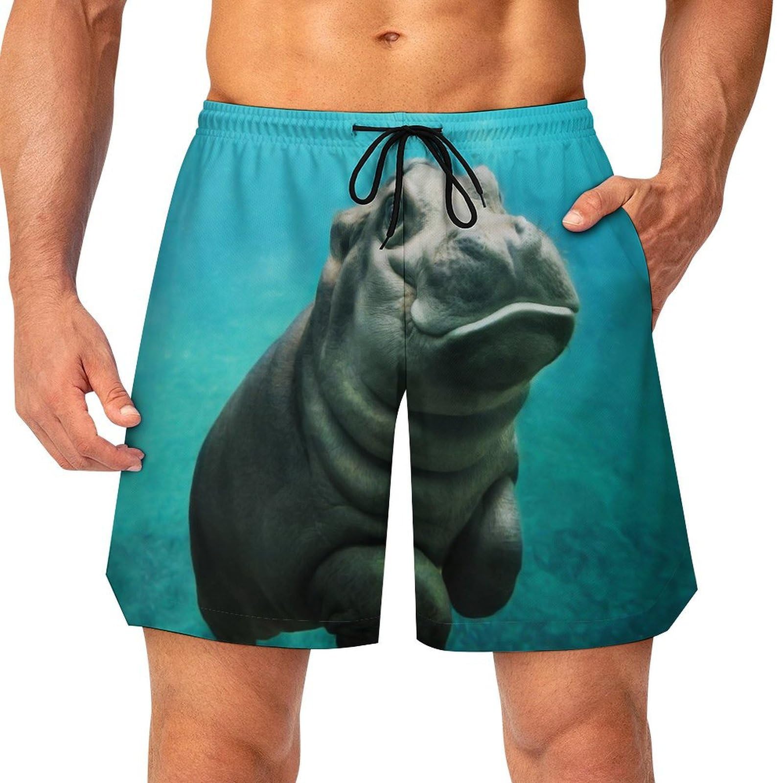 Funny Hippo Mens Athletic Shorts with Pockets Gym Workout Basketball Activewear