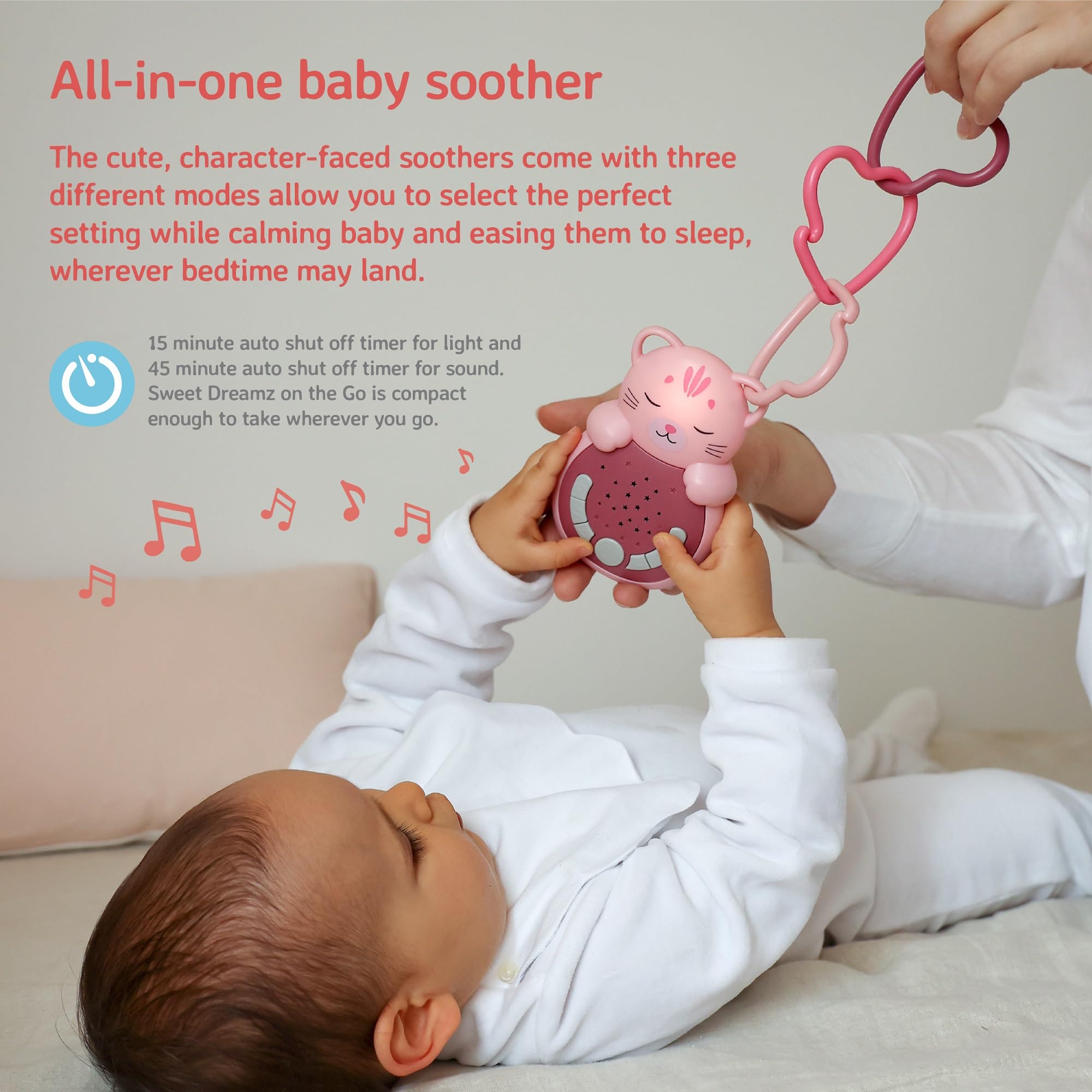 Cloud b Sweet Dreamz On The Go | Macchina del Suono da Viaggio con Luce Calmante | 4 Rumori Bianchi & Ninne Nanne Rilassanti | Sensore Smart Riattivante & Bagliore Soffice |Aiuto Sonno Neonato| Gatto