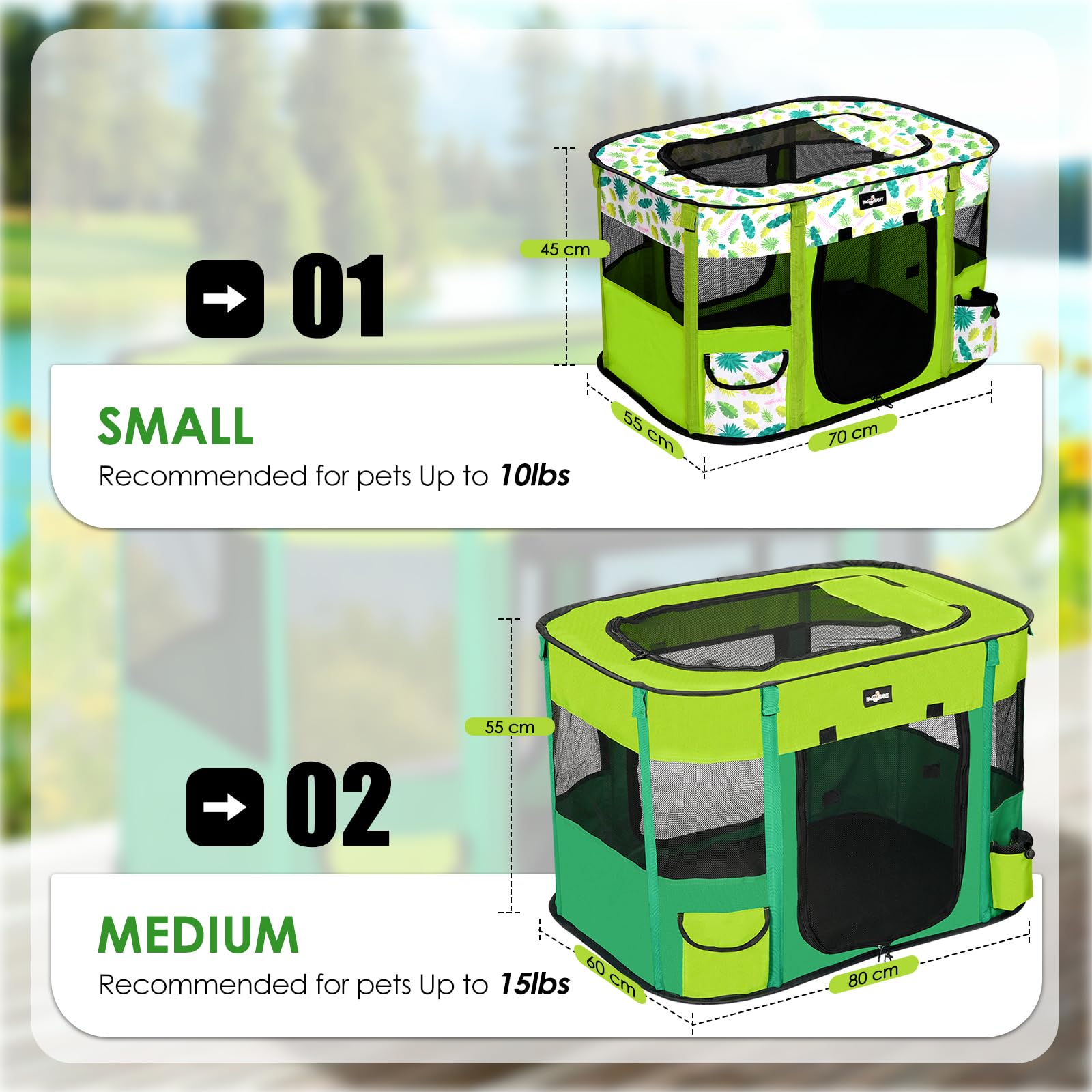 Poskena Foldable Pet Playpen, Green Dog Cage Puppy Pen For Indoor & Outdoor, Dog Tent,(70 * 55 * 45cm) - Image 2