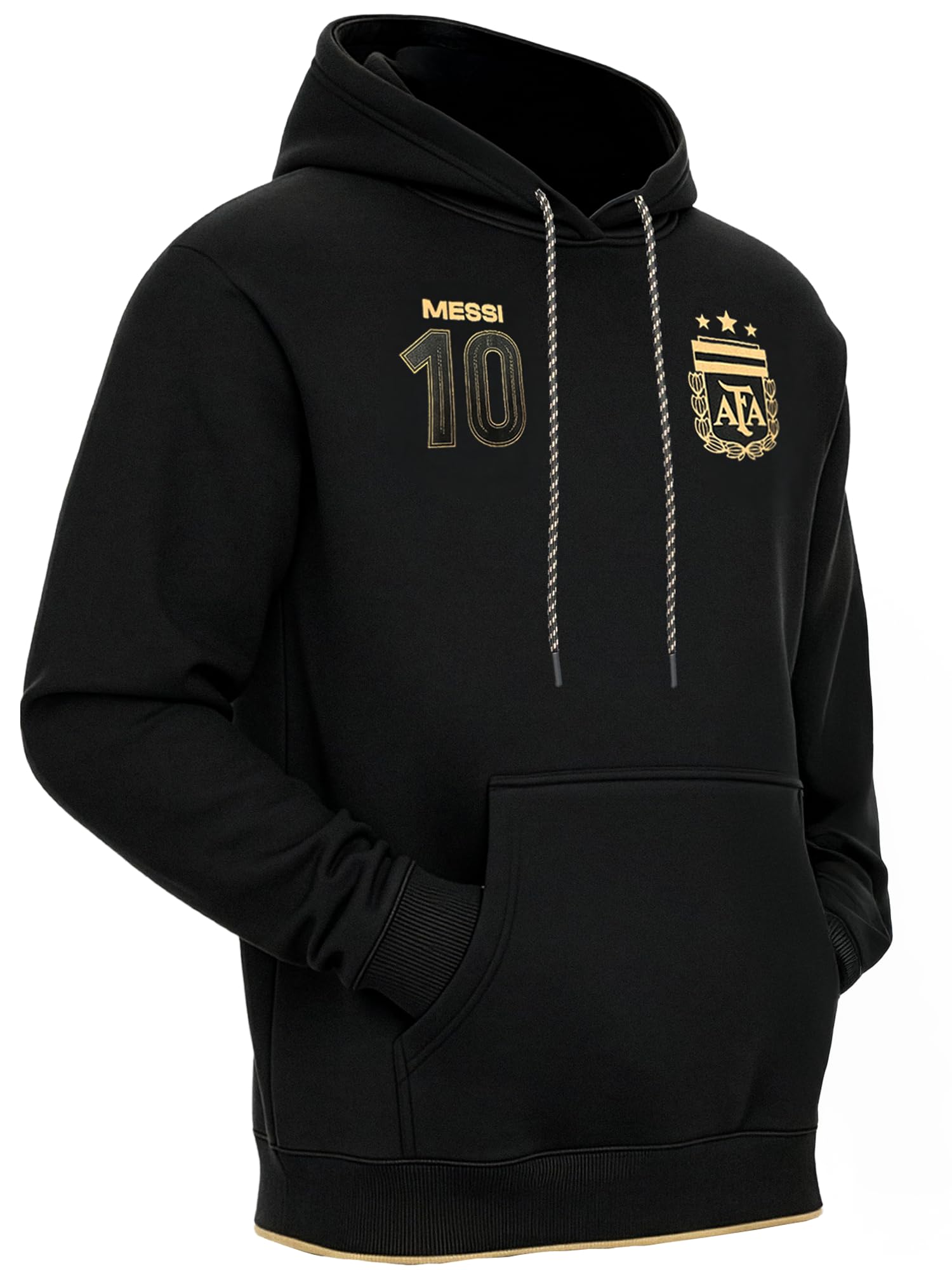 Icon Sports Lionel Messi 10 Argentinien AFA Kapuzenpullover, Erwachsenengrößen, Schwarz / Gold