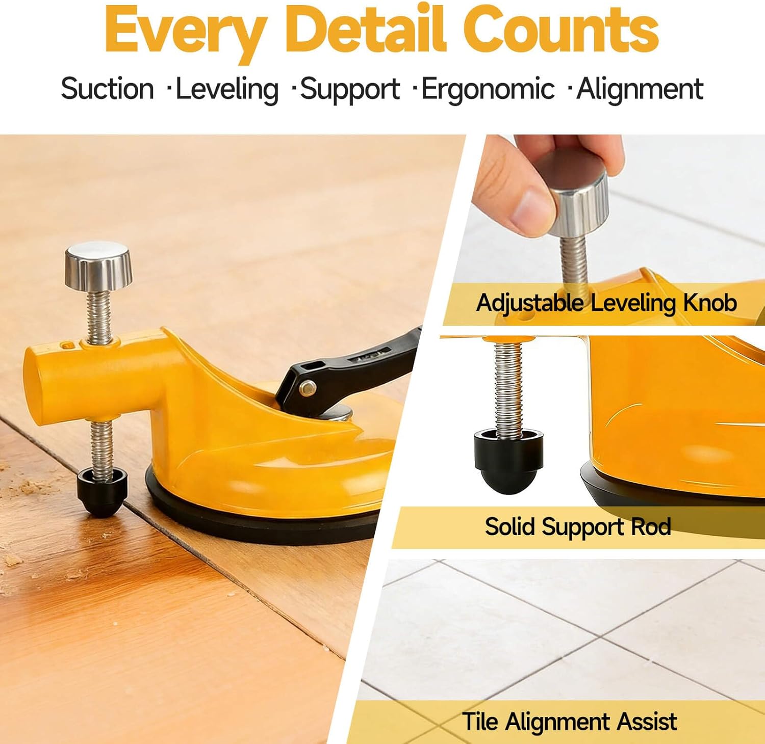 Adjustable Height Setter - Professional Floor Gap Fixer & Suction Cup Leveling Tool for Seam Alignment, Marble Slab Repair, and Countertop Panel Clamps on Laminate or Tile Flooring Surfaces