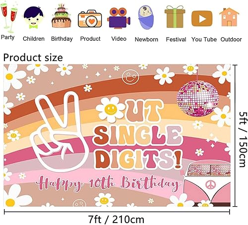 Miniatura 6 de Decoraciones para fiesta de cumpleaños número 10, telón de fondo de un solo dígito, bohemio, arco iris, margarita, telón de fondo "It's My 10 Years