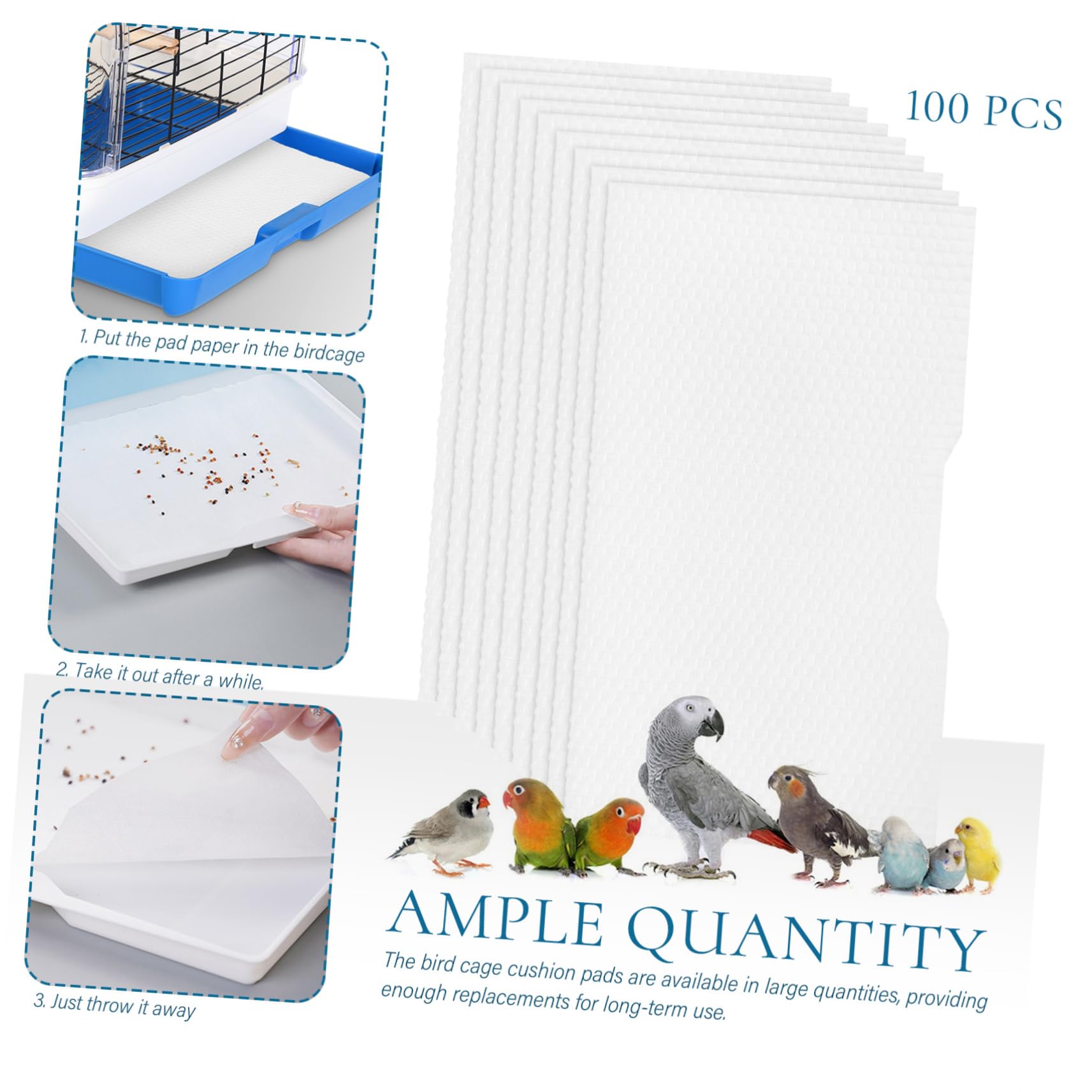 BESPORTBLE Doublure Tapis de Papier Blanc Oiseaux Oiseau Jetable et à Cage en 100 Feuilles Sûr et Pratique pour Cage de Perroquet