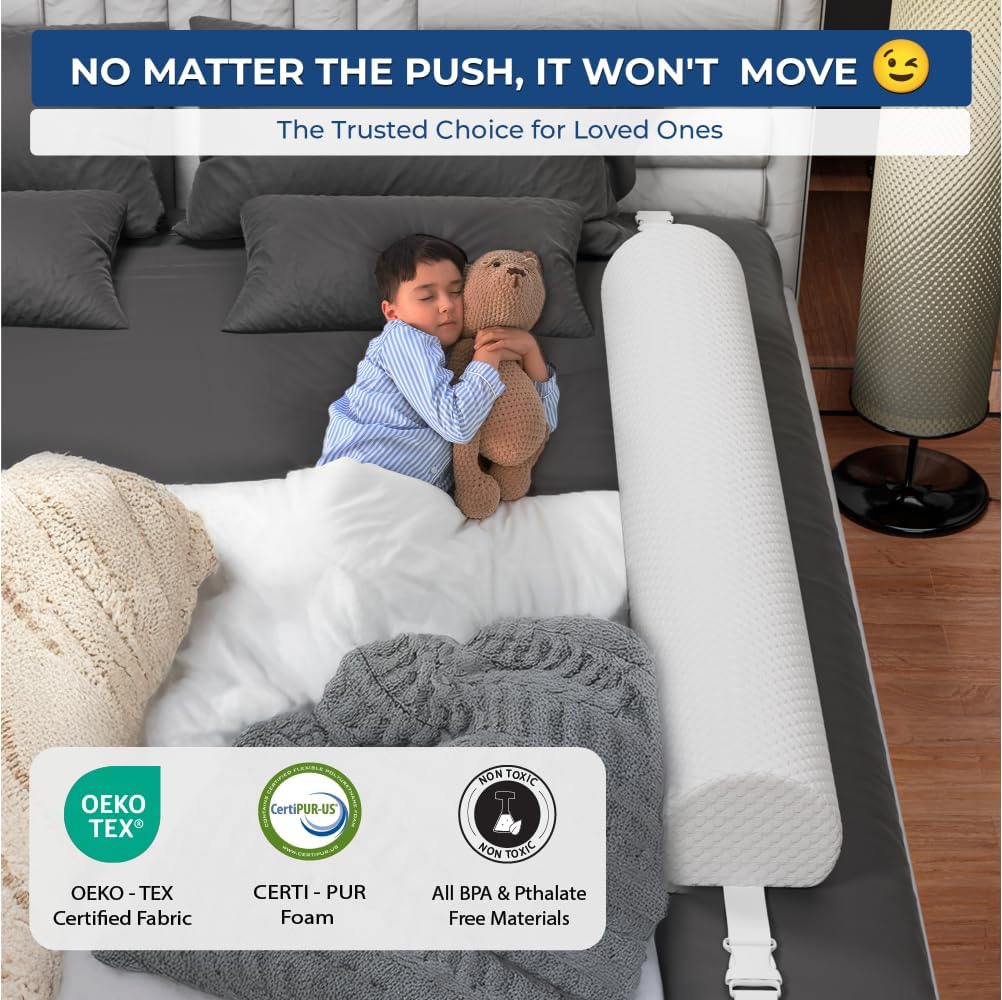 [2-Pack] Premium Bed Bumpers for Toddlers with Adjustable Straps, Bed Rail For Toddlers, Toddler Bed Rail for Full Size, Twin, Queen & King Bed Size, Toddler Bed Rails