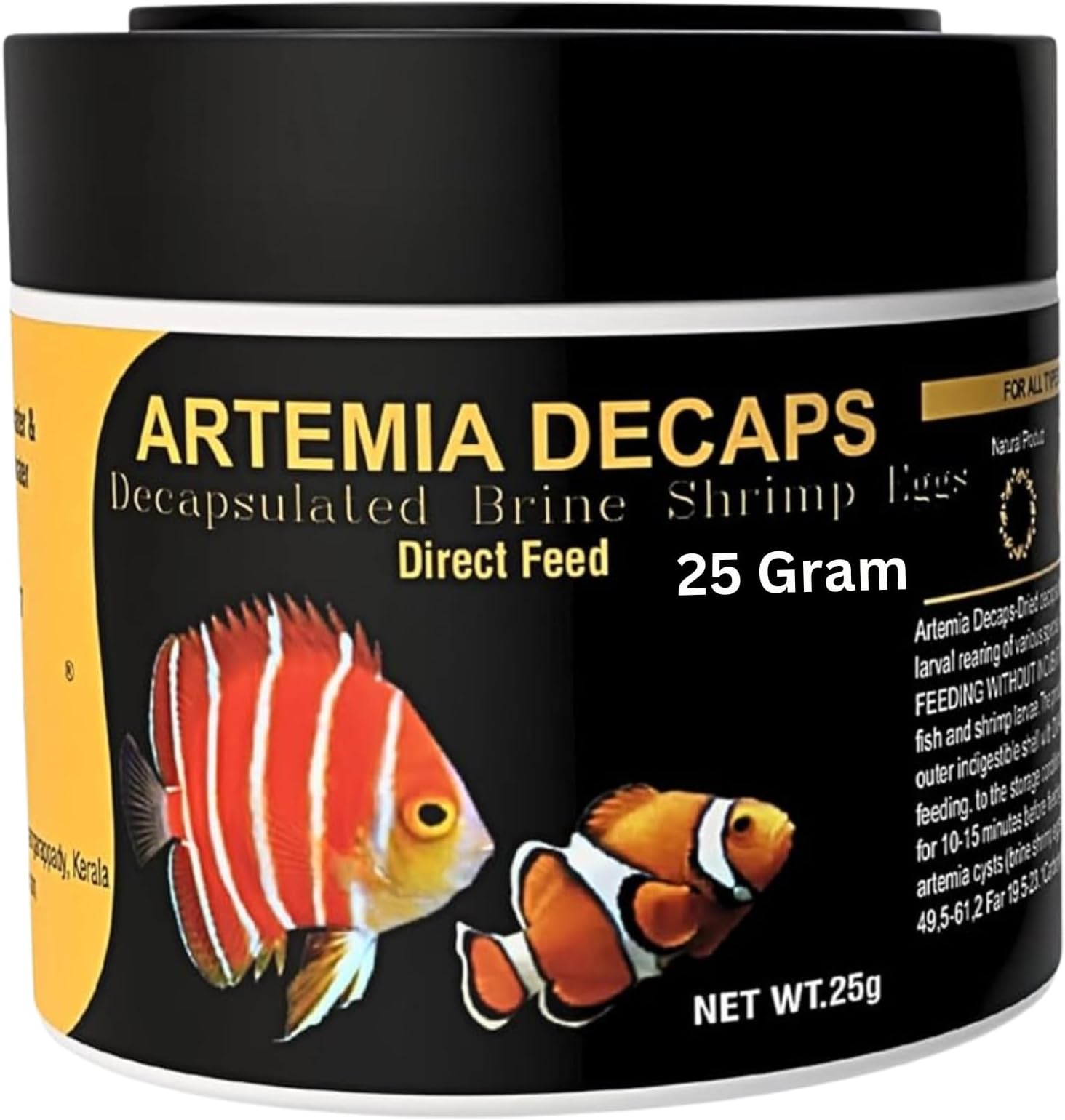 Decap Artemia Cyst 25 Gram, Brine Shrimp Eggs, Artemia Decapsulated Non Hatchable Direct Feed 100% Dry Eggs, High Protein Rich Direct Feed for new Born Baby Fishes