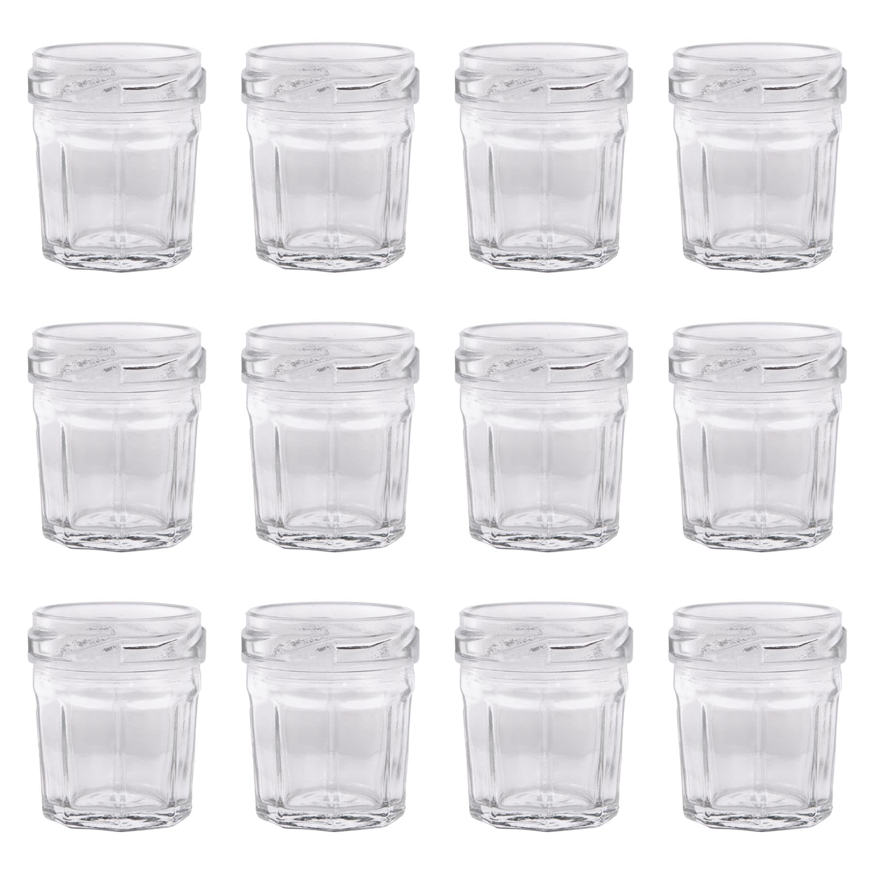 Argon Tableware Glass Jam Jars - 30ml - Pack of 12 - Empty Screw Top Kitchen Storage Jar for Food, Honey, Spice, Pickling, Preserving, Candle Making
