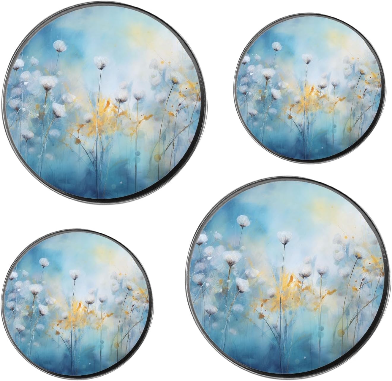 White Dandelion Flower Spring Floral Seasonal Nature Wild Flower Exquisite Set of 4 Stove Burner Covers - Premium Round Electric Stove Range Protectors,8 IN & 10 IN
