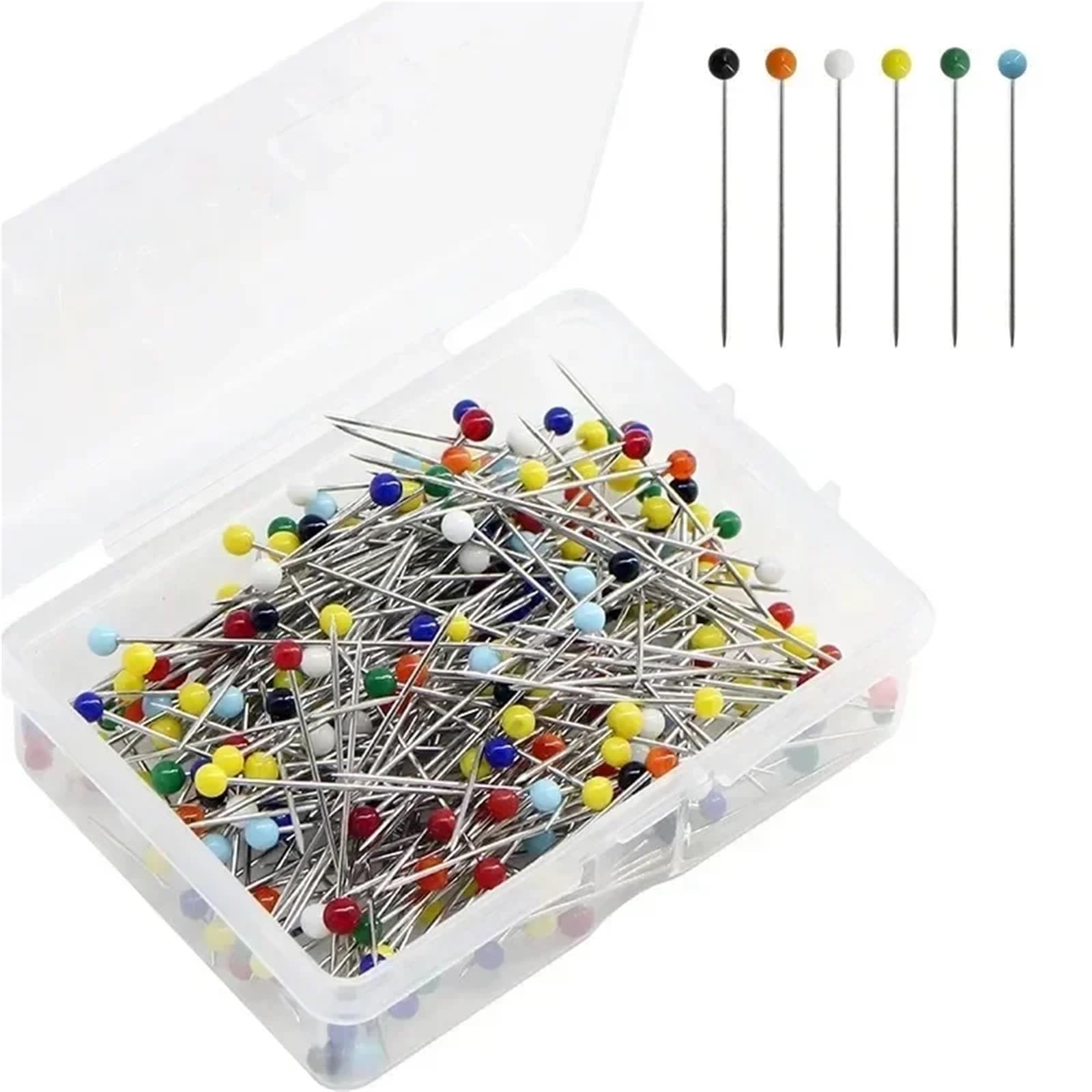 2000 alfileres de cabeza de cristal coloridos, pasadores redondos rectos para costura, accesorios de costura (2000 unidades, blanco)