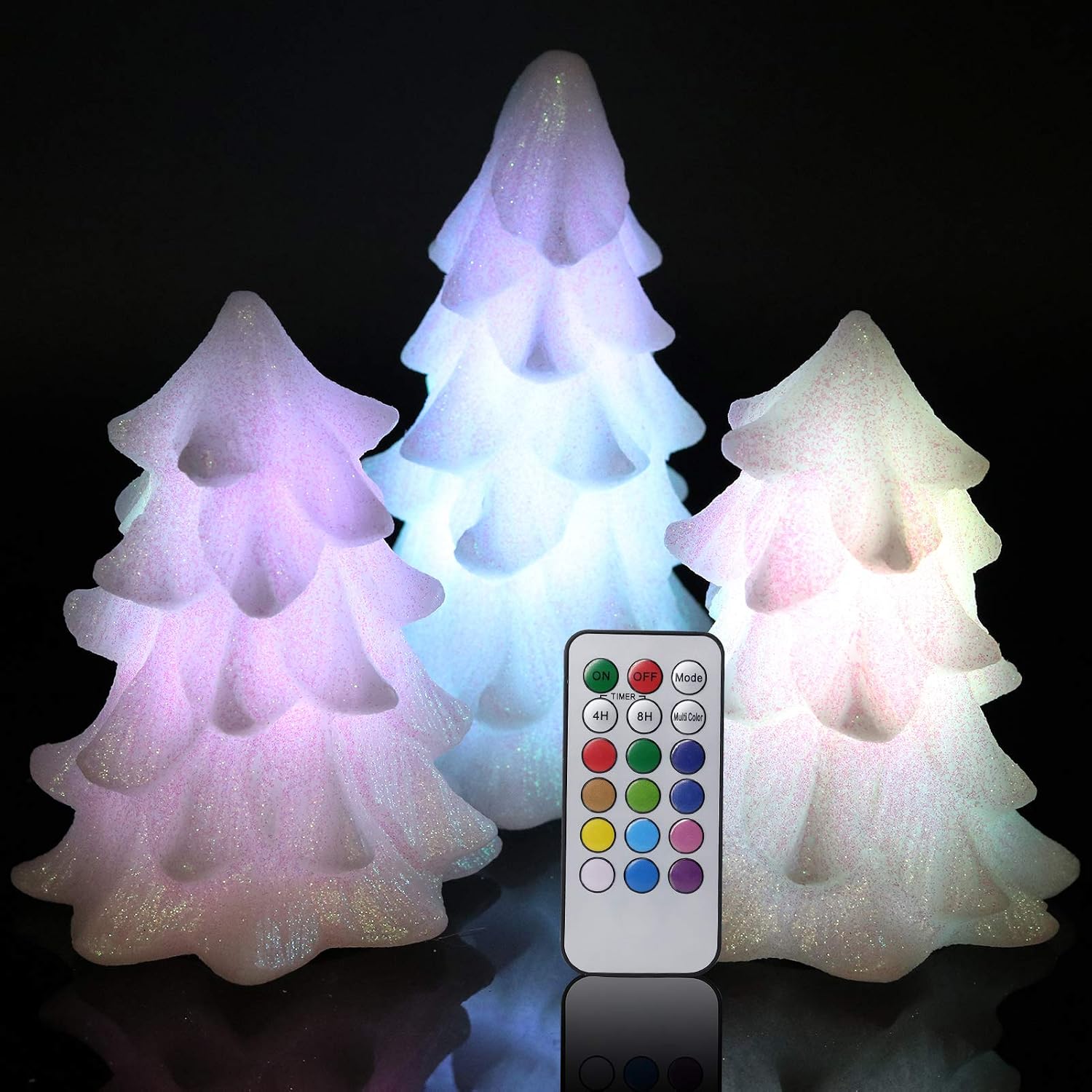 Wondise Color Changing Flameless Flickering Candles Battery Operated with Remote and Timer, Set of 3 Christmas Tree Shaped Real Wax LED Candles Christmas Home Decoration(White)
