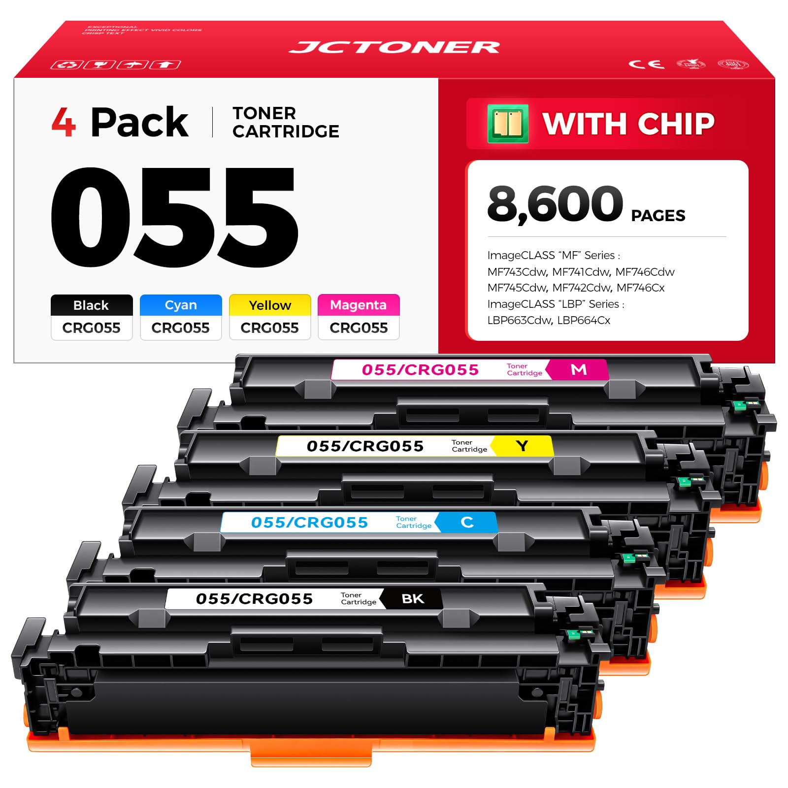 Photo 1 of 055 Toner Cartridge Set 4-Pack Compatible with Canon 055 CRG-055 055H Toner for Canon Color imageCLASS MF743Cdw MF741Cdw MF745Cdw MF746Cdw LBP664Cdw Printer Ink MF743 MF741 (Black Cyan Yellow Magenta)