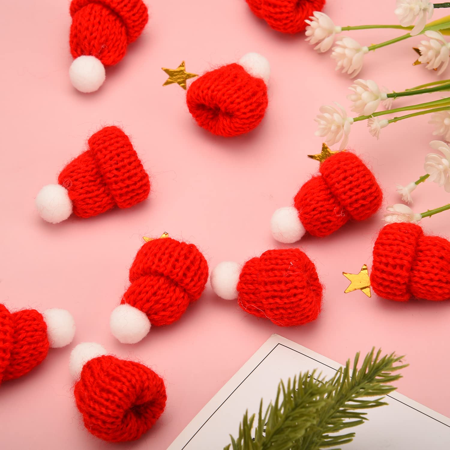 24 Pieces Christmas Mini Knit Hat Tree Ornaments Santa Claus Cap Christmas Party Bottle DIY Handmade Accessories Miniature (12 Colors) - Image 4