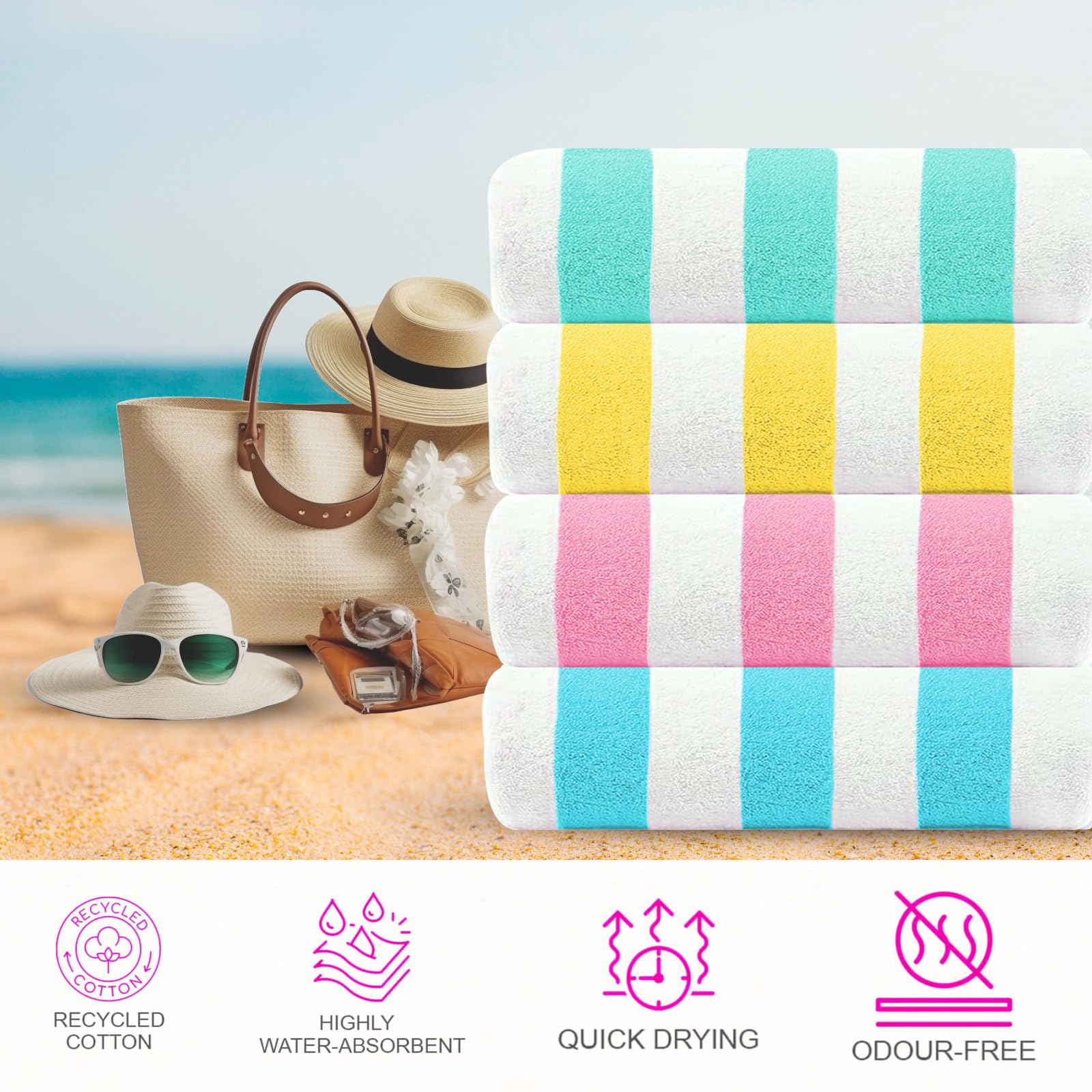 Casa Copenhagen Cabana Handtuch-Set 4-teilig 100% Baumwolle 75x150 cm Extra große Pool- & Badetücher