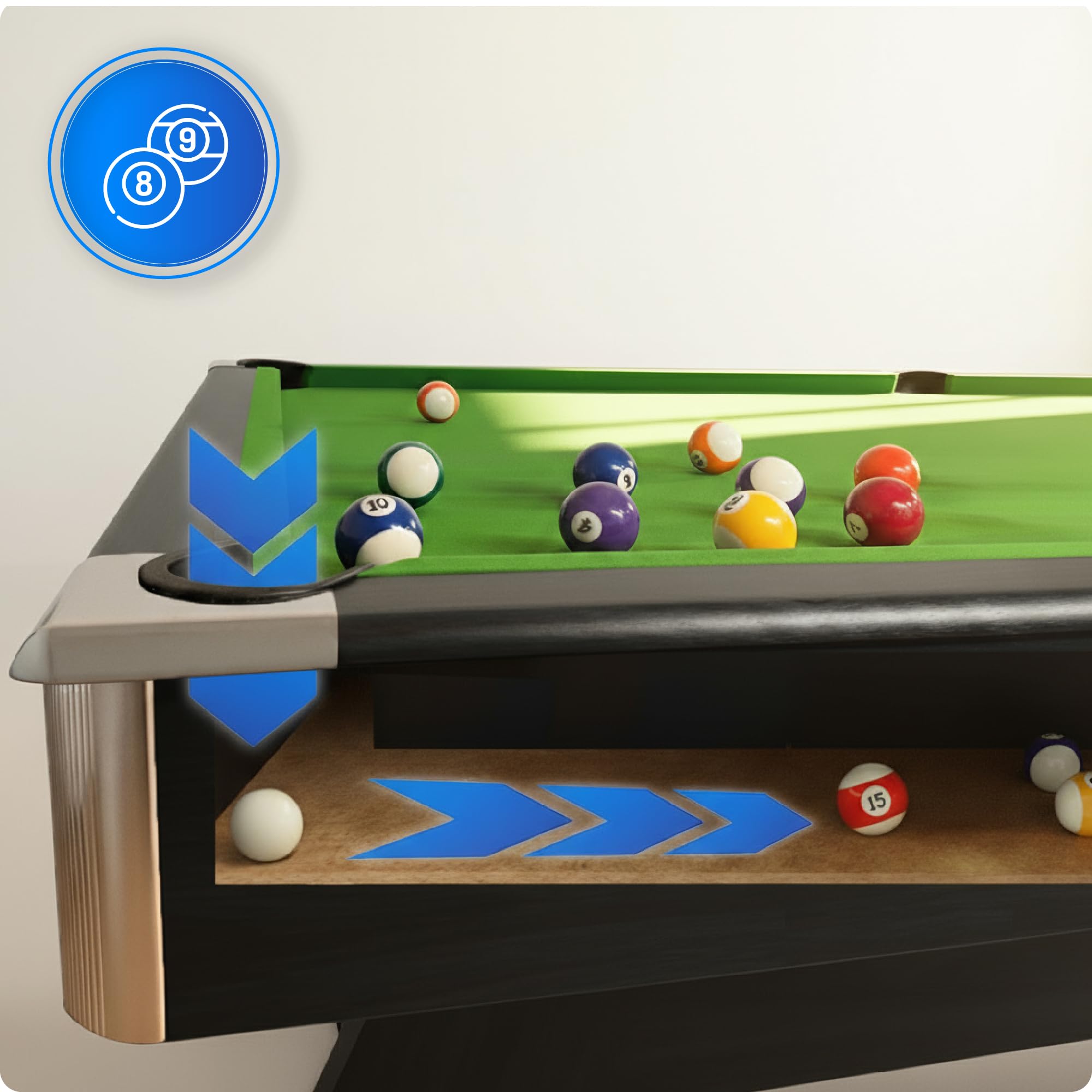 Billardtisch 7ft/8ft/9ft Schwarz oder Braun, MDF Poolbillardtisch mit Kugelrücklauf und Zubehör, optional mit Tischtennis- und Airhockey-Auflage