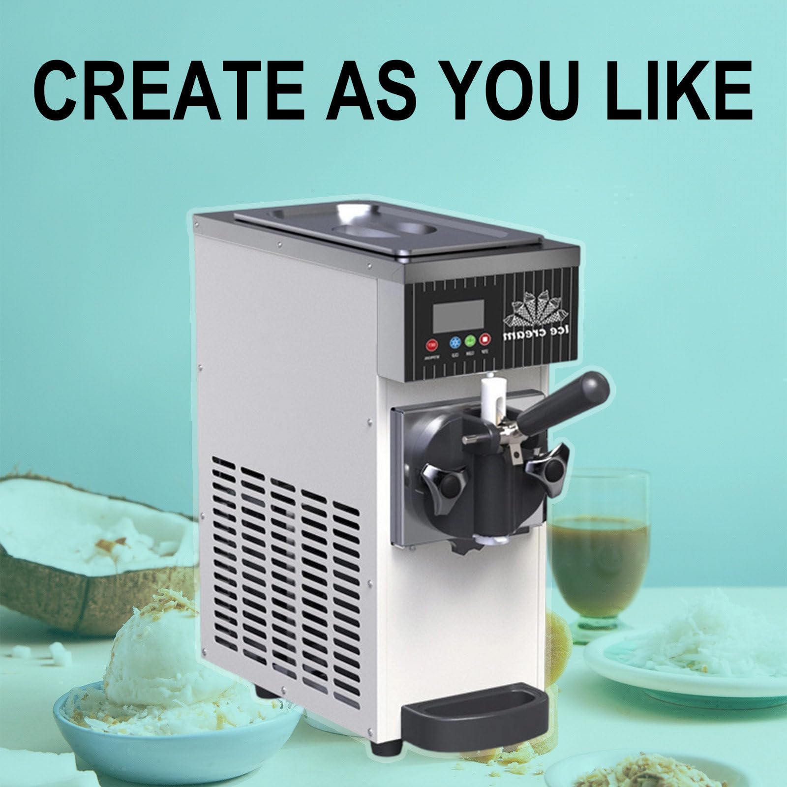 Máquina de helado de servicio suave para encimera, máquina de helado comercial de 4 a 5 kg/h, con preenfriamiento, limpieza automática, panel LCD, máquina de helado suave de un solo sabor para el