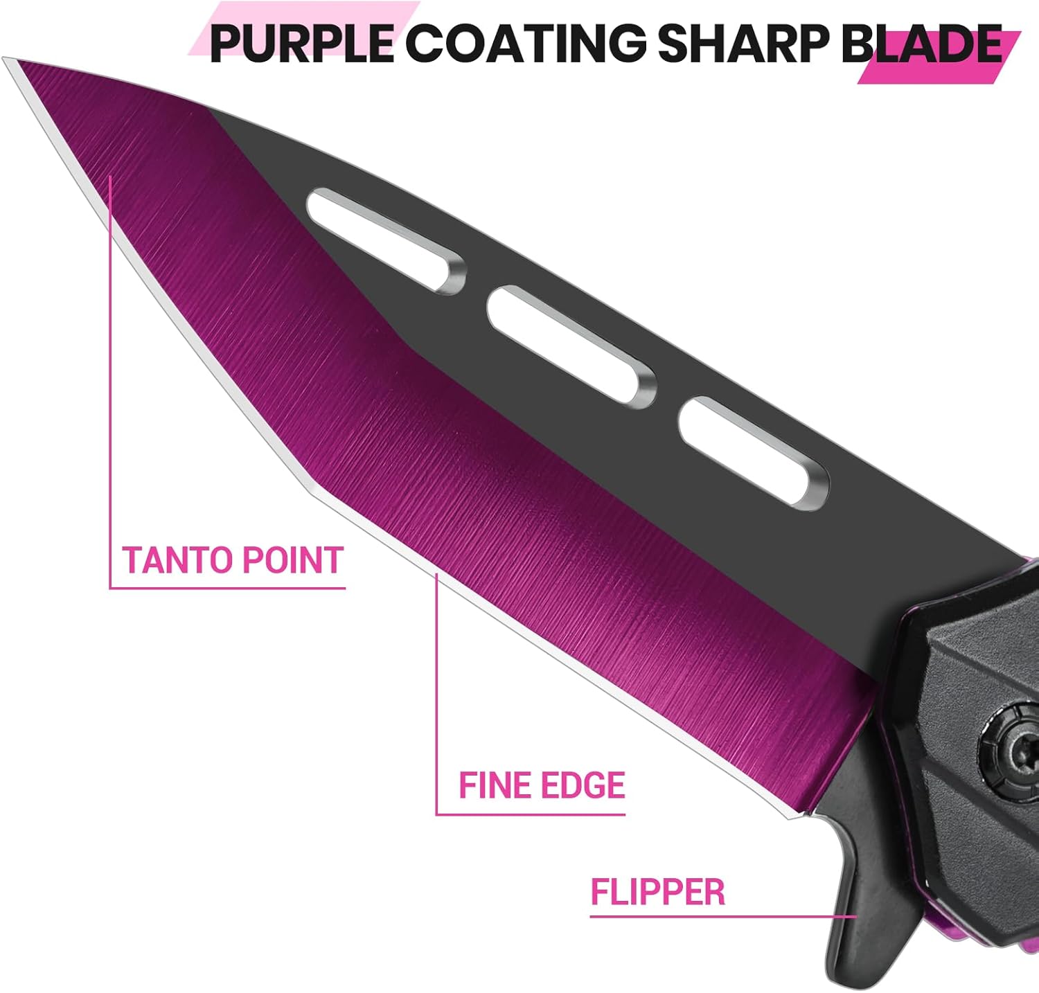 FUNBRO Pocket Knife for Women & Men, Cool Folding Knife with 3.4” Stainless Steel Sharp Blade, Flipper Open EDC Knives with Clip for Outdoor Camping Hiking (Purple)