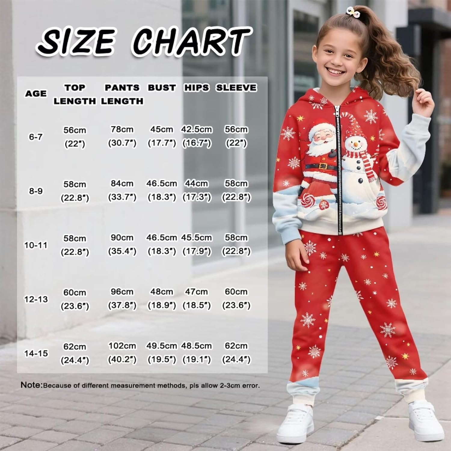 WELLFLYHOM Christmas Girls Hoodies Tracksuit 6-15 Long Sleeve Zipper Sweatshirts Jogger Pant 2 PCS Graphic Sweatsuit