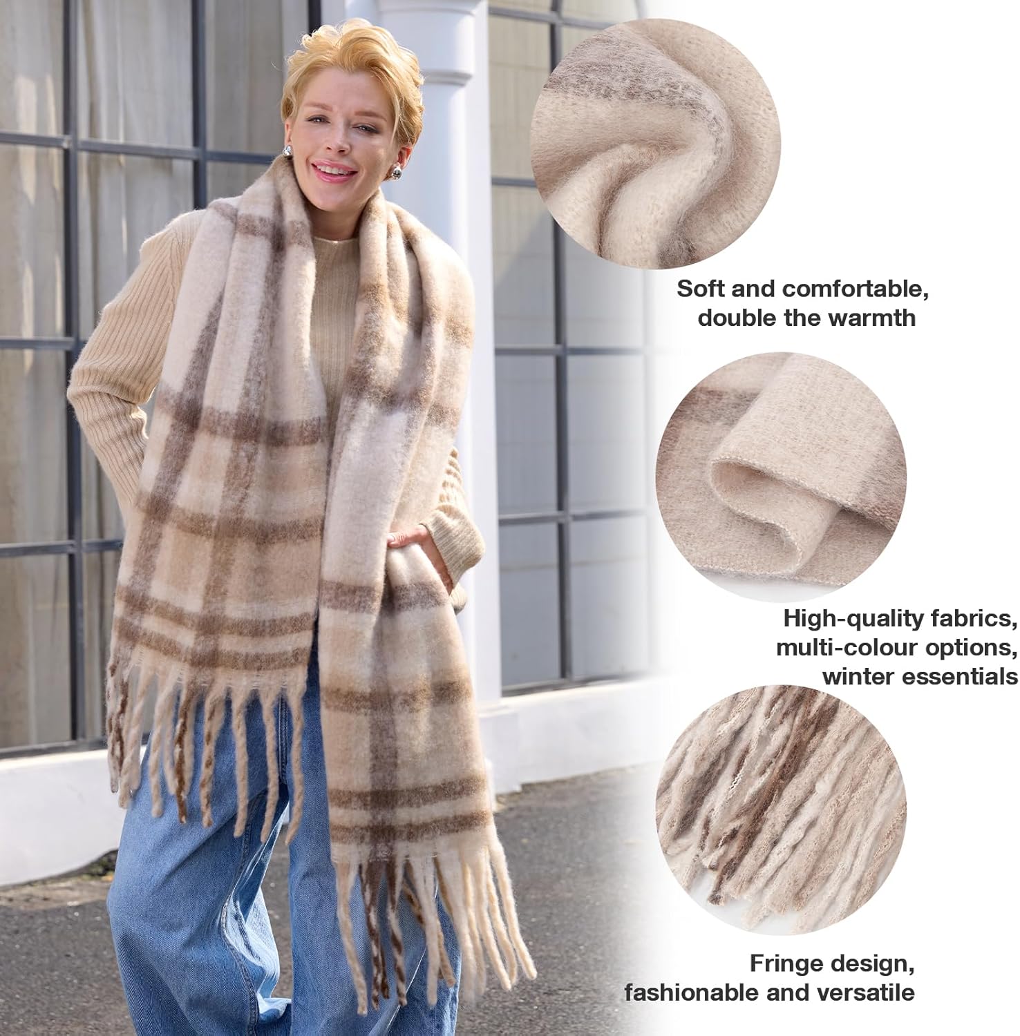 MissShorthair Oversized Chunky Blanket Scarf for Women Winter Warm Colorful Big Scarfs Plaid Thick Scarves Soft Fluffy Shawl - Image 3