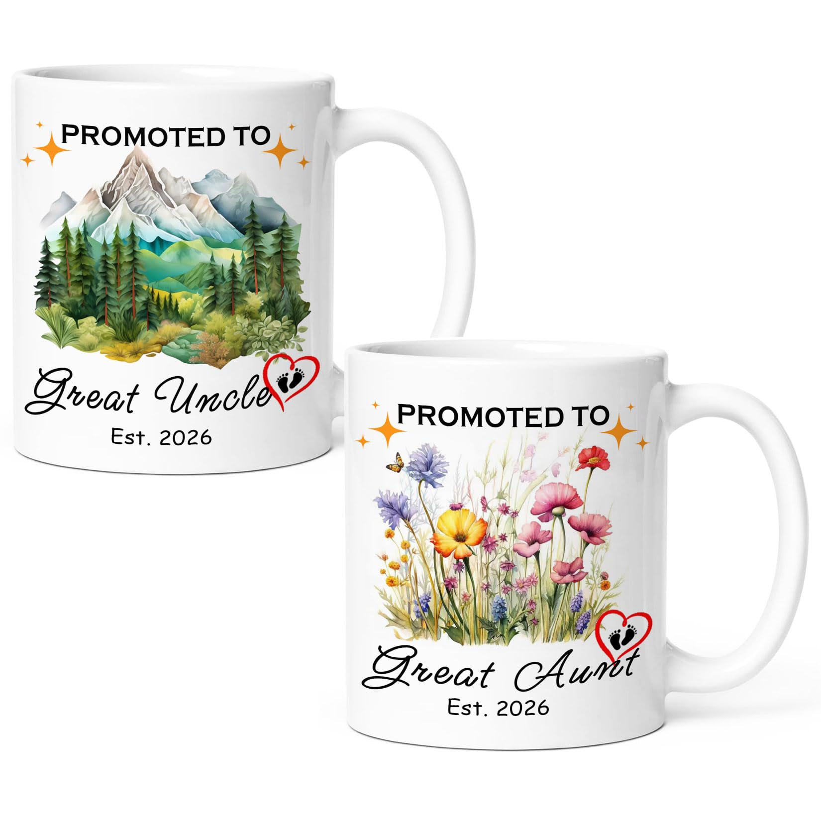 KOXAME Promoted To Great Aunt Uncle Coffee Mug Est 2026, Pregnancy Reveal Announcement Mug Gift Set, First Time Uncle & Aunt Gift (au un2026)
