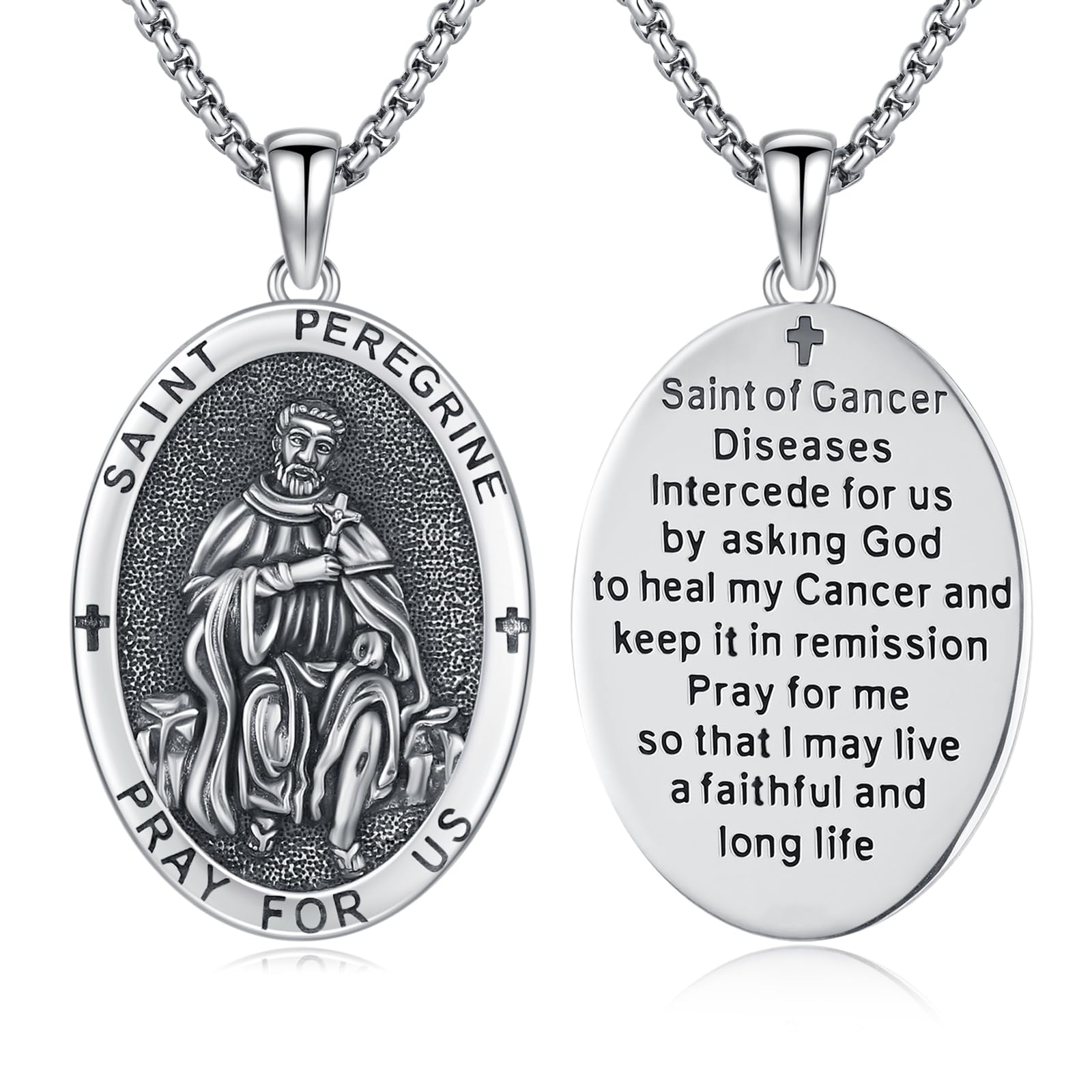 Silver/14K Gold Patron Saint Medal Amulet Necklace for Men Women