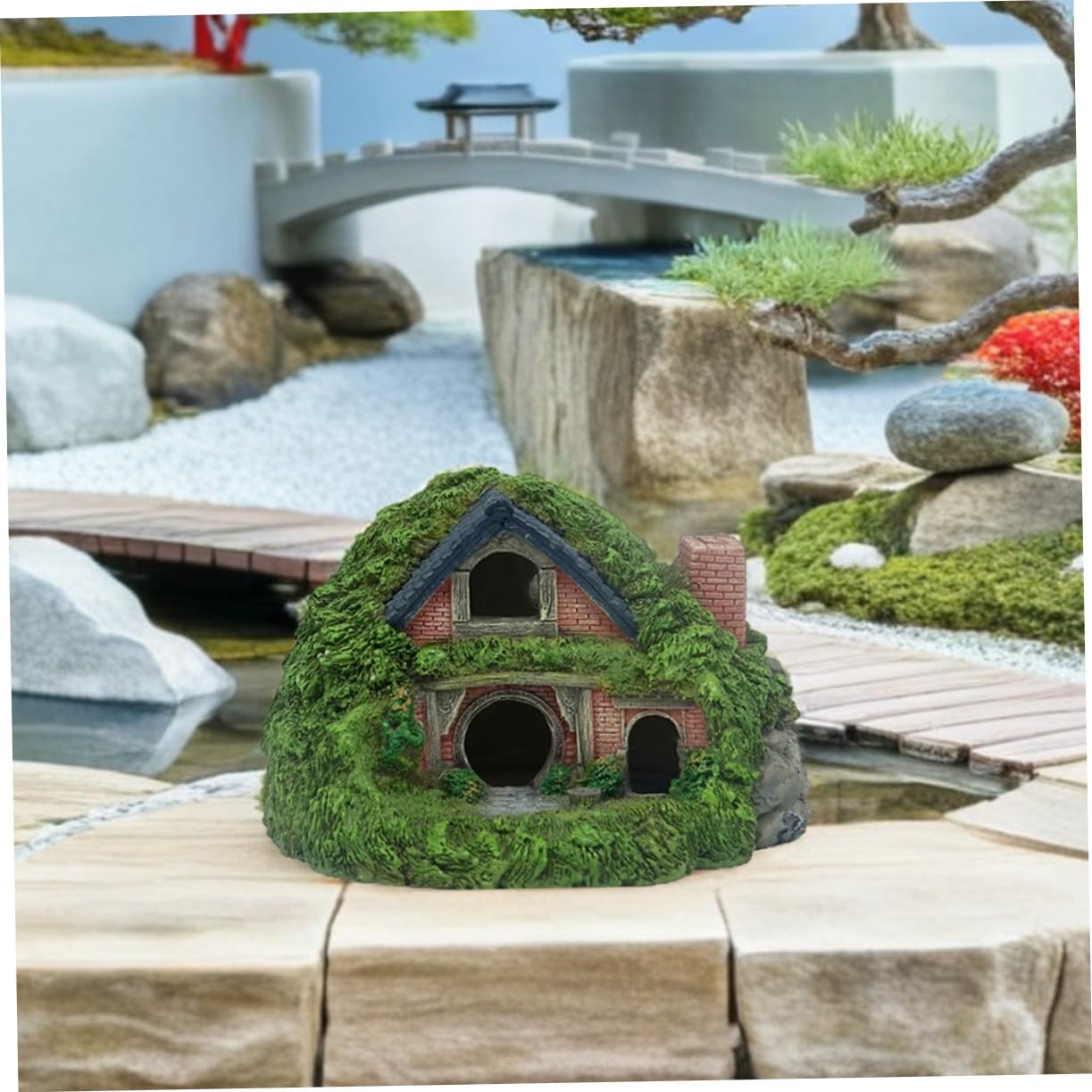 VANZACK Decoración para Acuario Pequeña Cueva de Resina Refugio para Peces y Camarones Estilo Ruinas Romanas con Europeo para Peceras